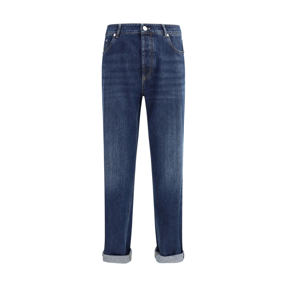 Brunello Cucinelli Blaue Jeans aus Baumwolle im geraden Schnitt