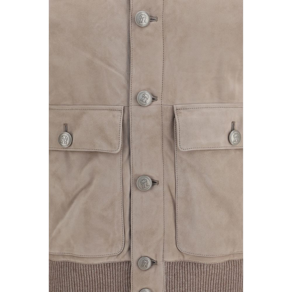 Brunello Cucinelli Beige Kalbsleder Bos Taurus Langjacke