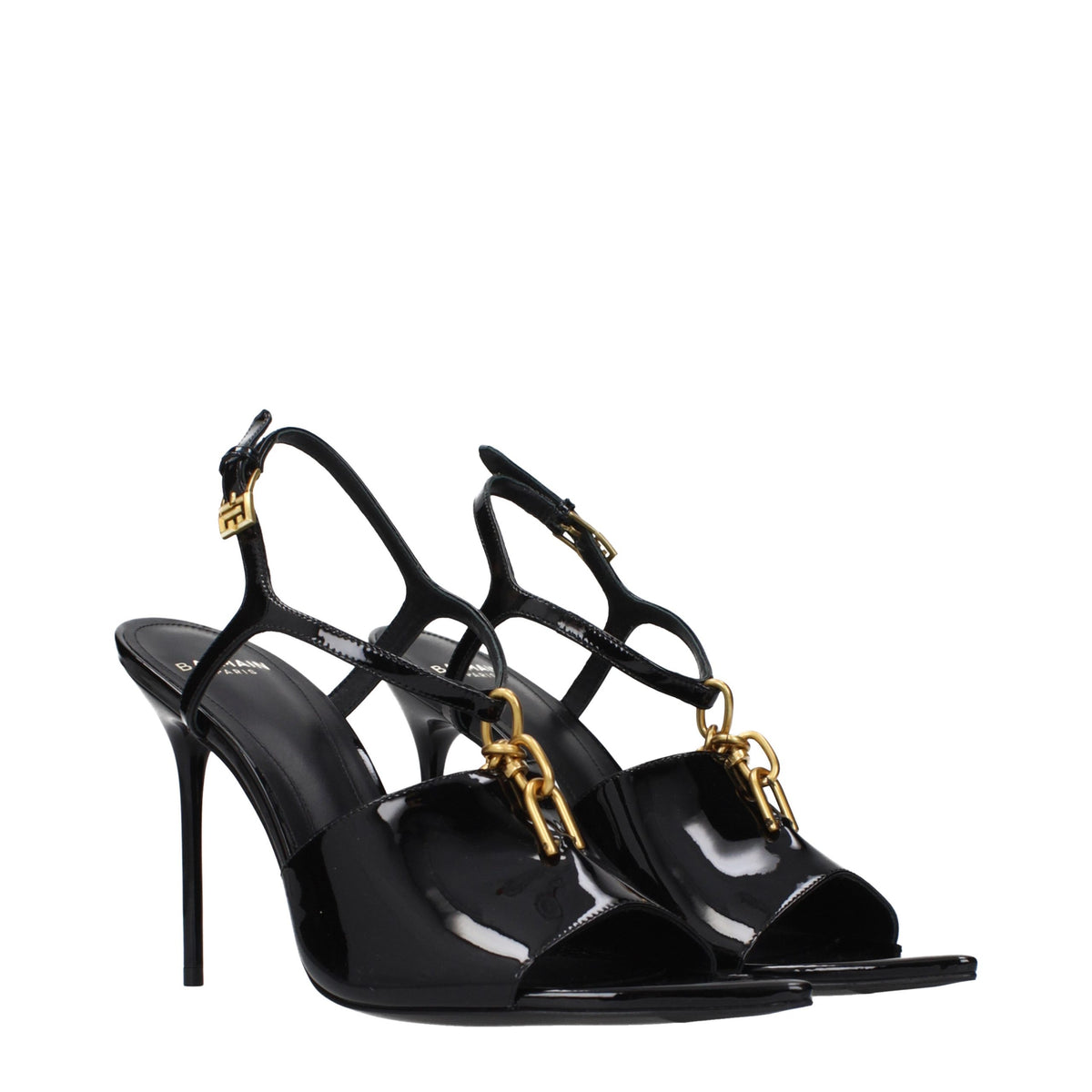 Balmain Schwarze Leder-Stiletto-Sandalen