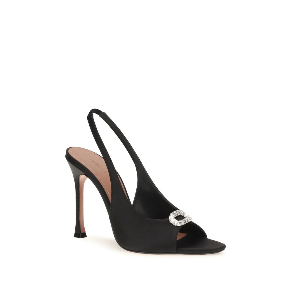 Amina Muaddi Schwarze Stiletto-Sandalen aus Satin