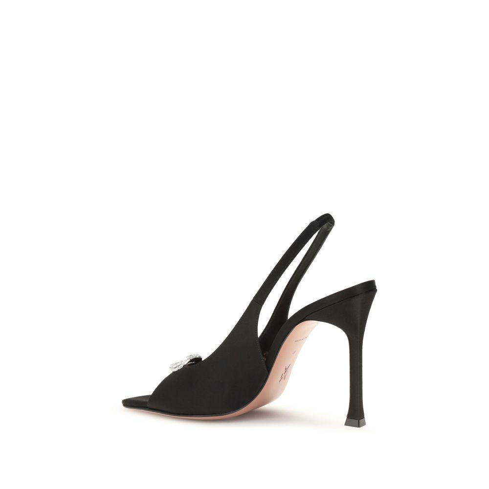 Amina Muaddi Schwarze Stiletto-Sandalen aus Satin