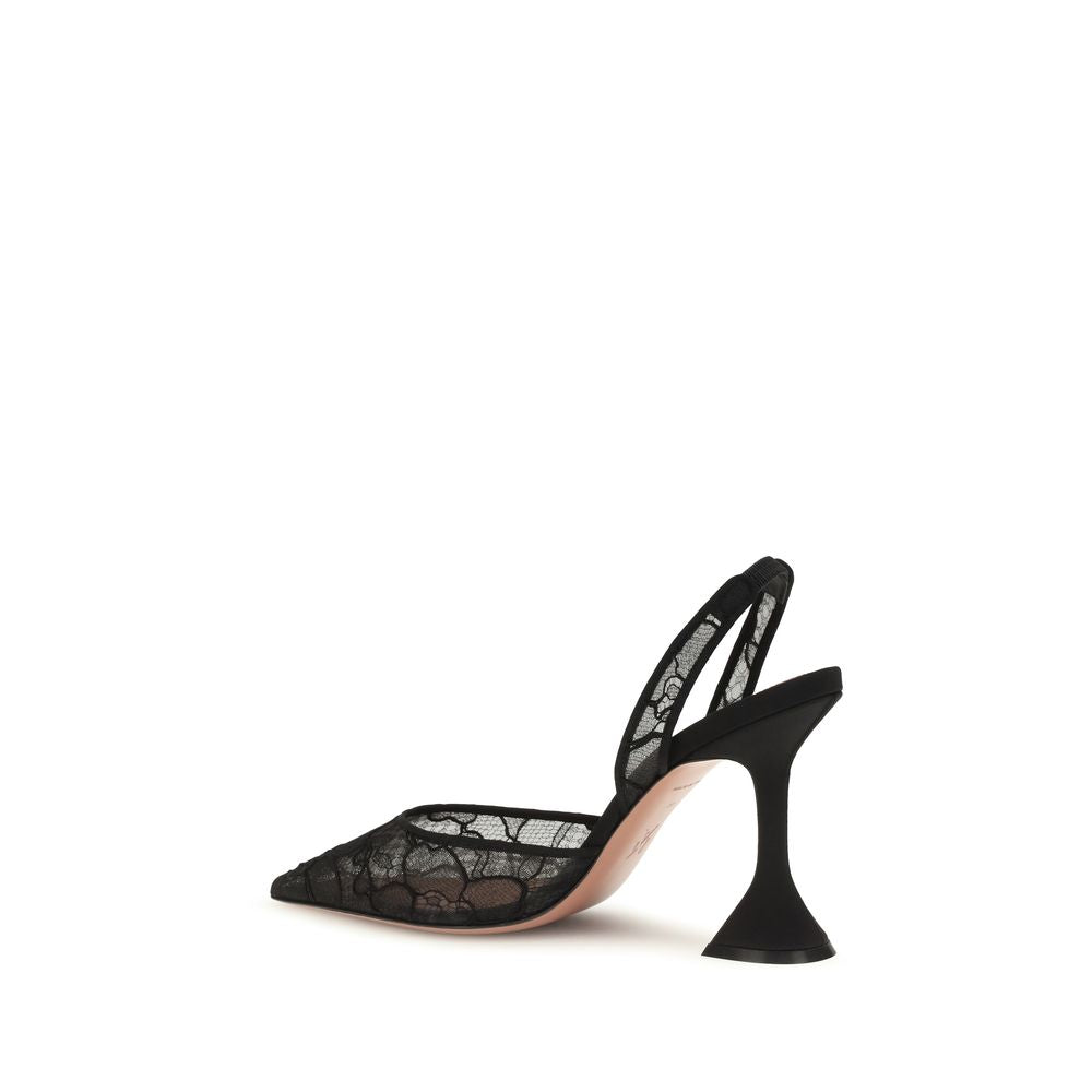 Amina Muaddi Schwarze Sandalen mit Stiletto-Absatz aus Stoff