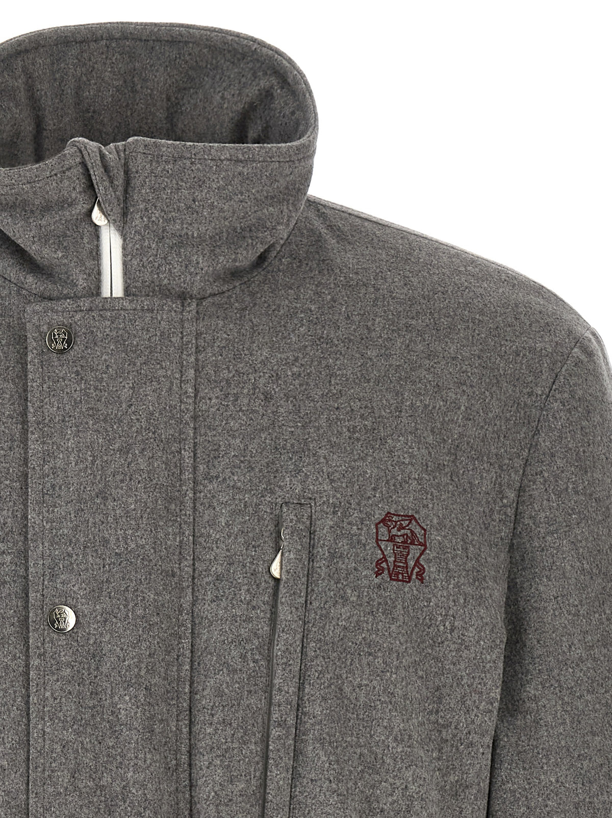Brunello Cucinelli Grauer Wollmantel in voller Länge