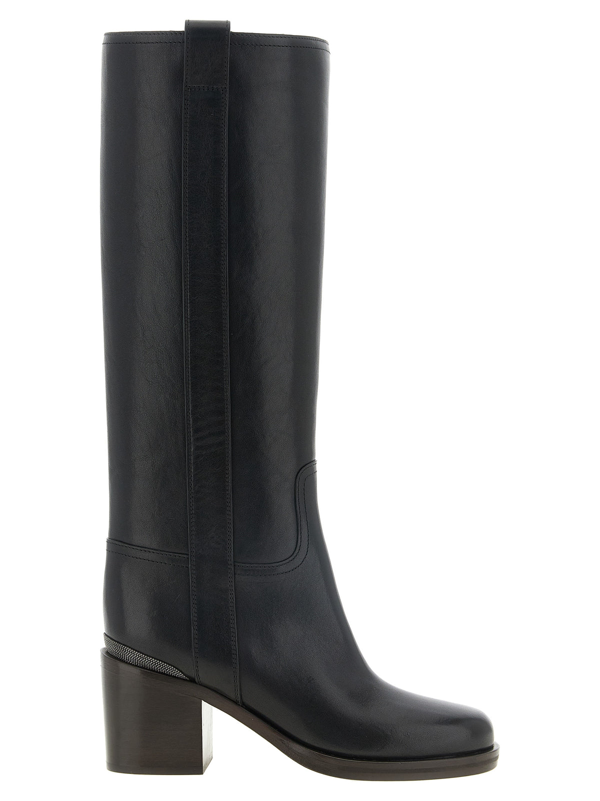 Brunello Cucinelli Schwarzes Kalbsleder Over-the-Knee