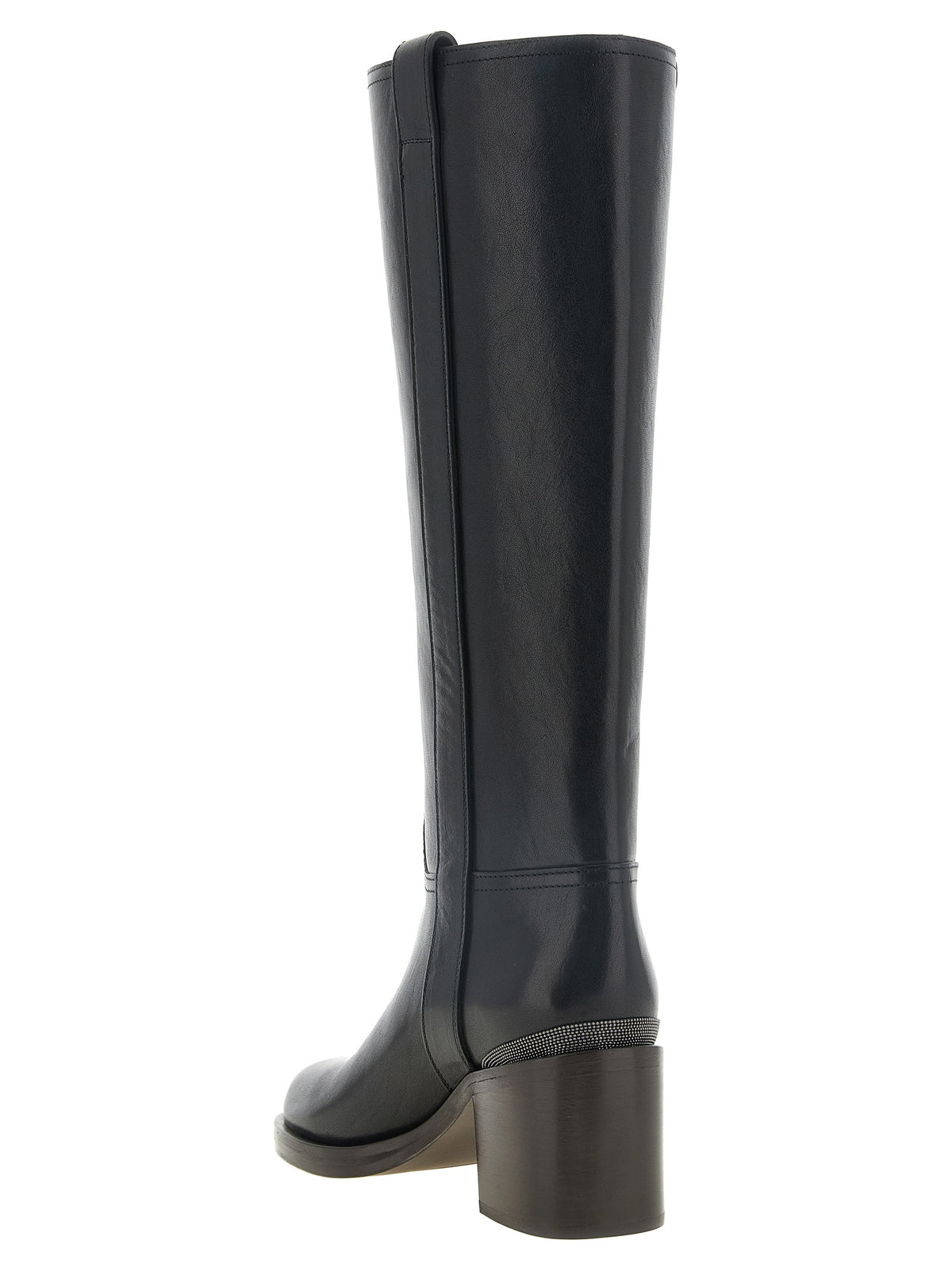Brunello Cucinelli Schwarzes Kalbsleder Over-the-Knee