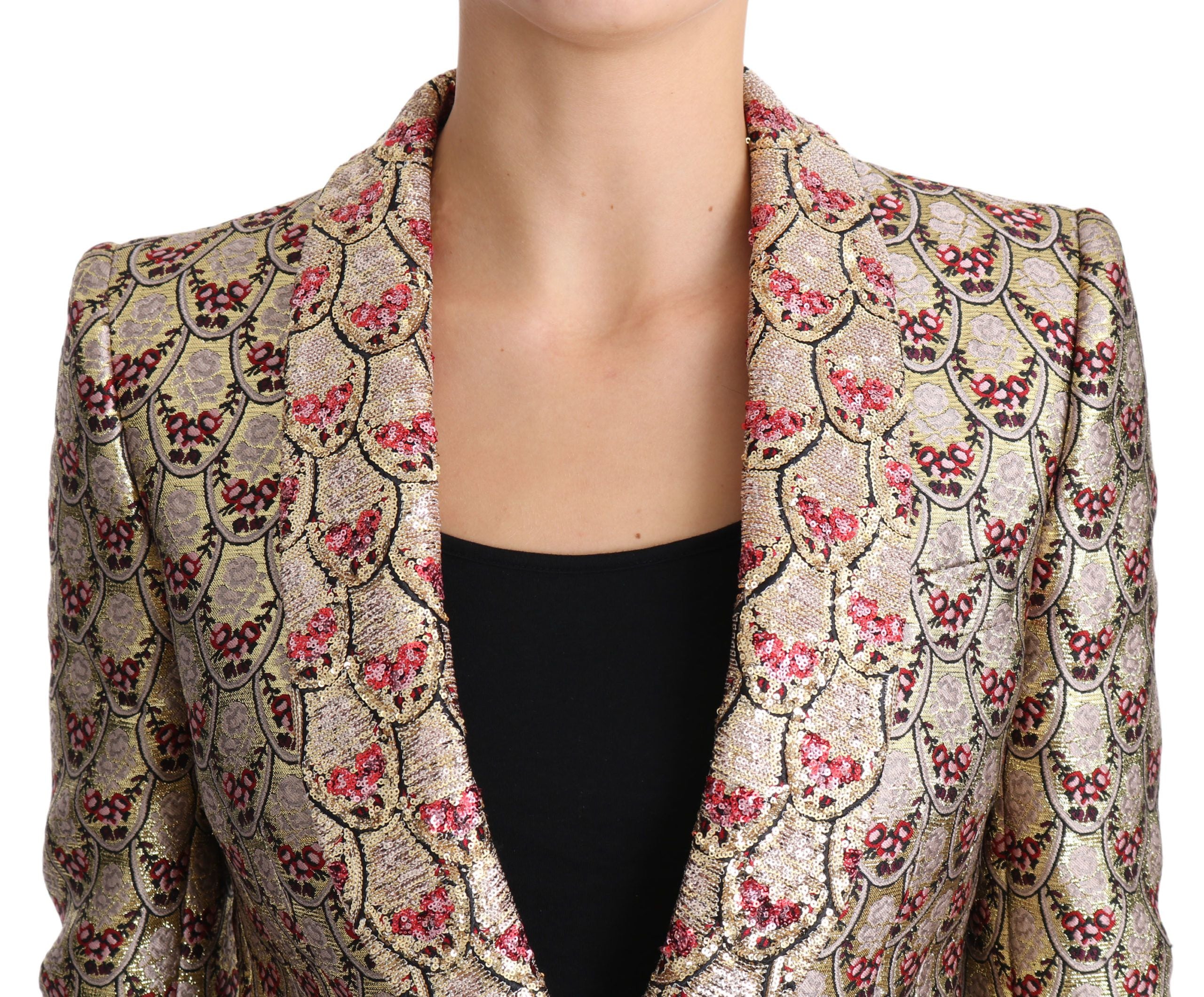 Dolce & Gabbana Gold Floral Pailletten Blazer Mantel Jacke