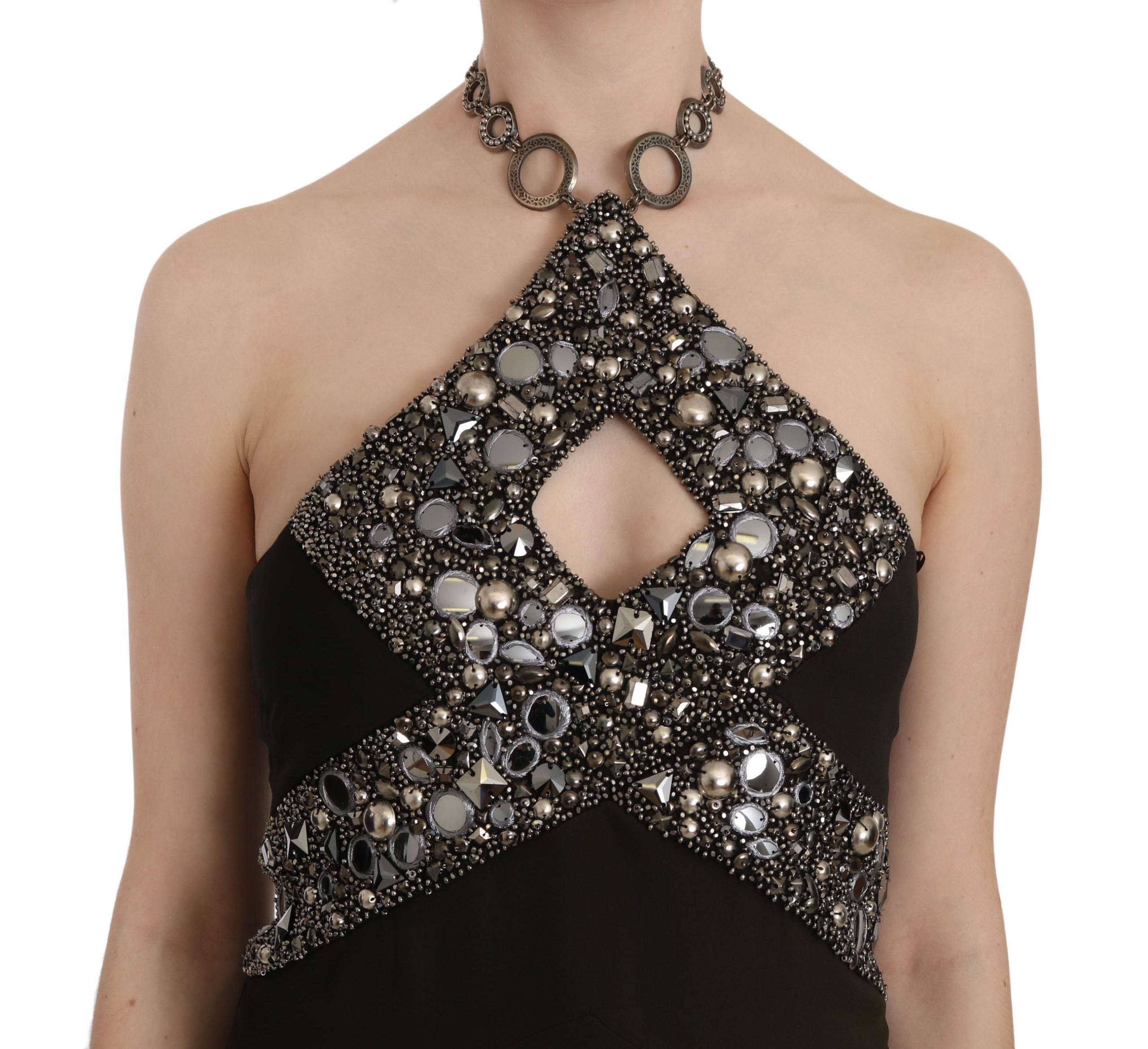 John Richmond Schwarzes paillettenbesetztes Stretch-Mini-Shiftkleid