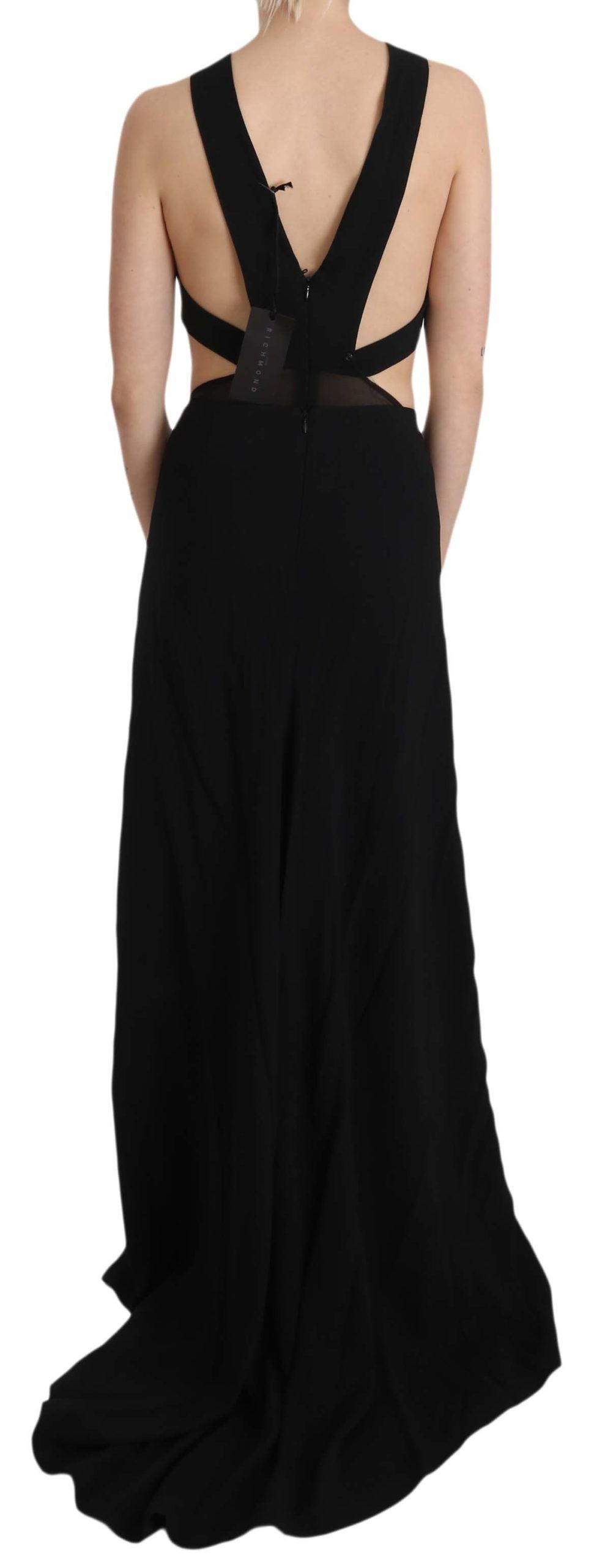John Richmond Schwarzes Kristall-Lederkleid Flare Dress