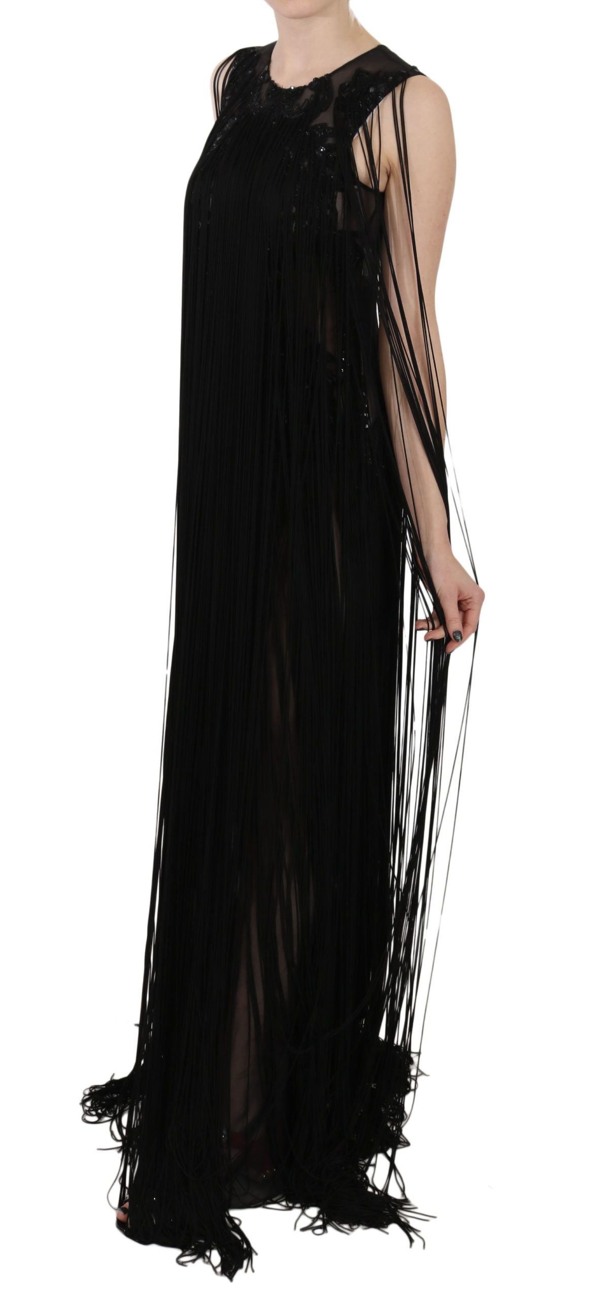 John Richmond Schwarzes Seidenkleid mit Paillettenbesatz
