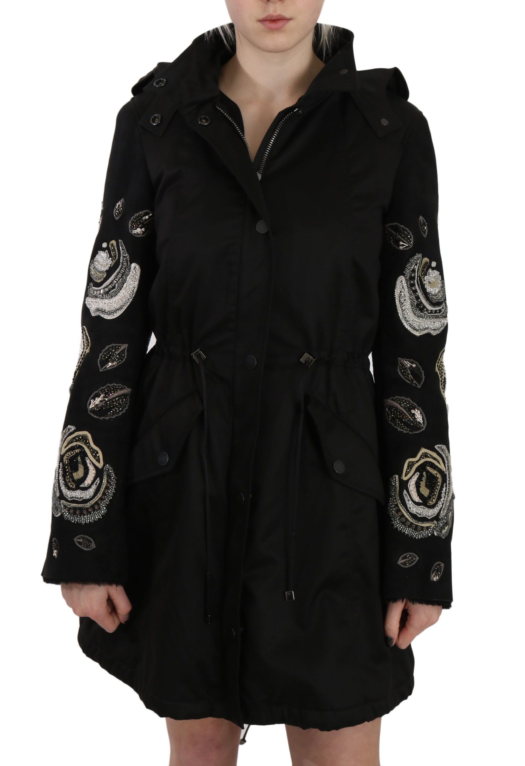 John Richmond Floral Pailletten Perlen Jacke mit Kapuze Mantel