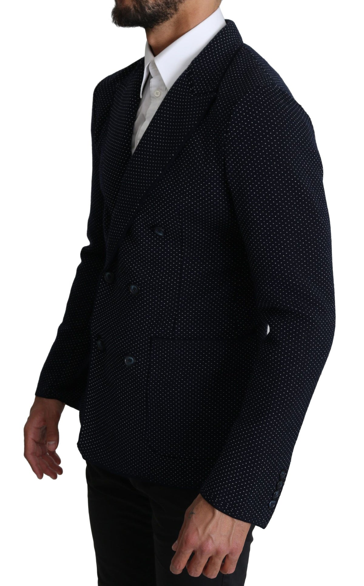 Dolce & Gabbana Dunkelblauer gepunkteter zweireihiger Mantel Blazer