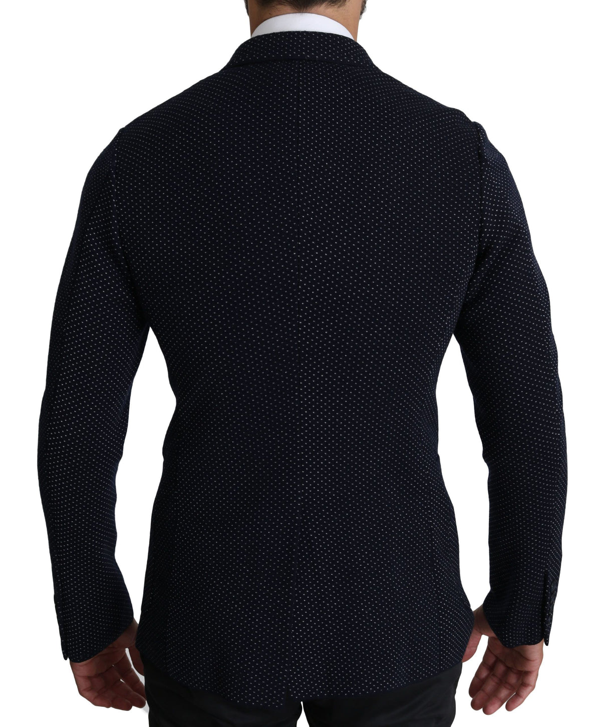 Dolce & Gabbana Dunkelblauer gepunkteter zweireihiger Mantel Blazer