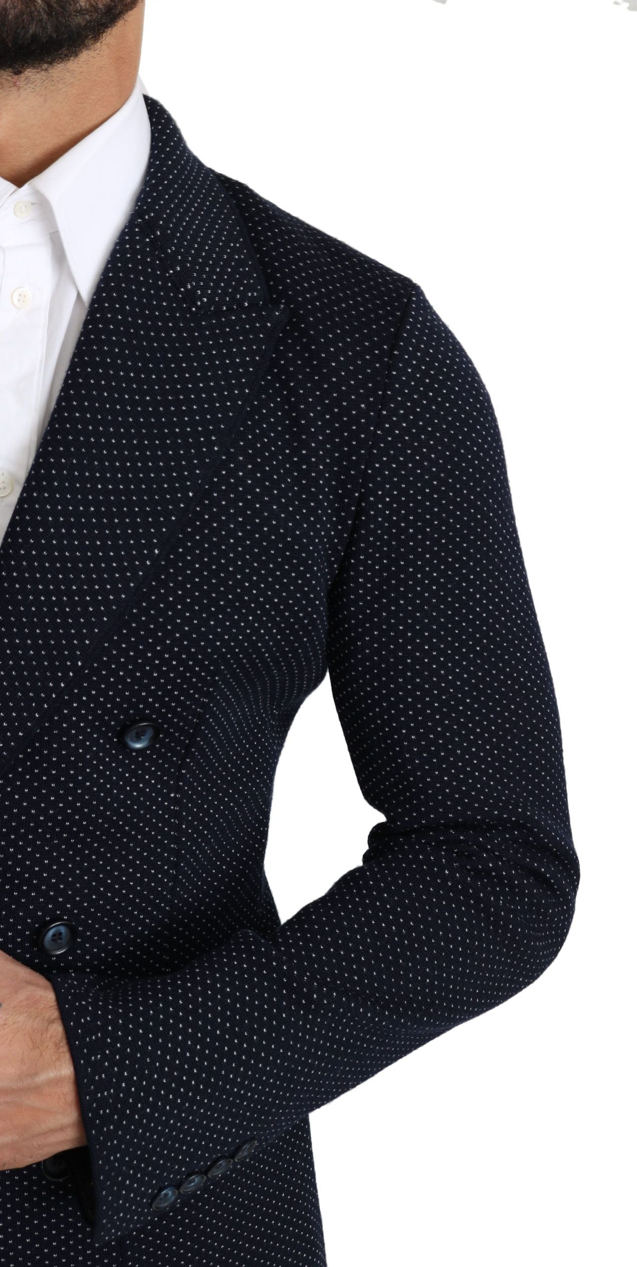 Dolce & Gabbana Dunkelblauer gepunkteter zweireihiger Mantel Blazer