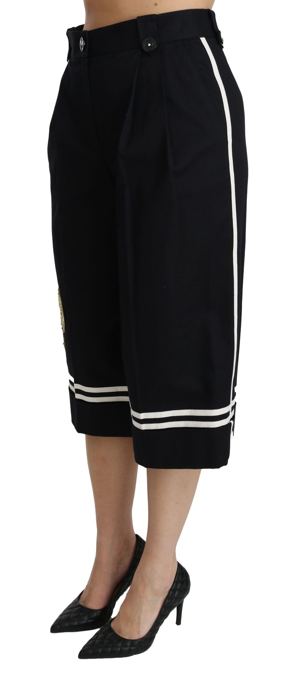 Dolce & Gabbana Schwarze Palazzo-Hose mit Zitronenverzierung und Cropped Pants