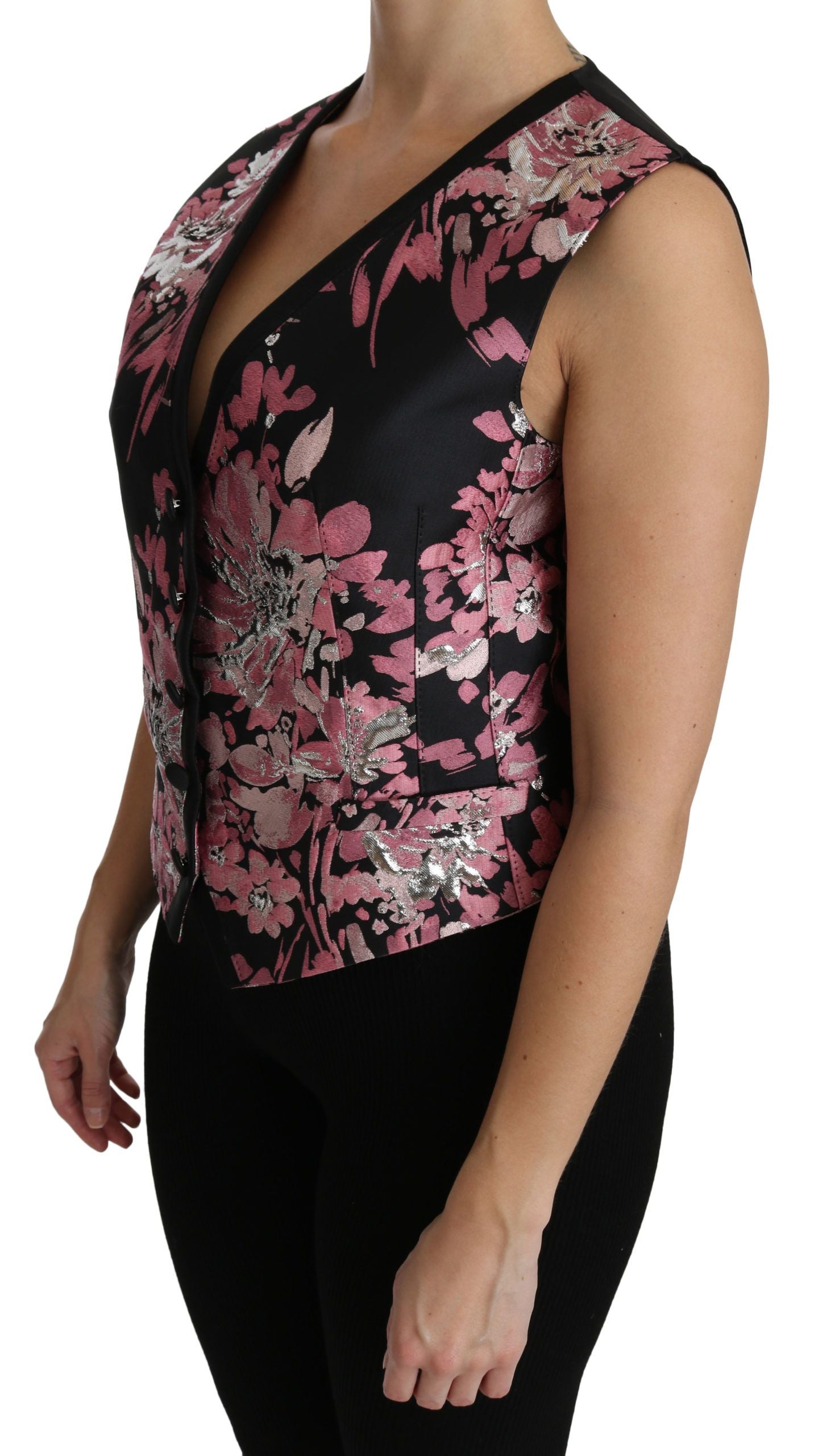 Dolce & Gabbana Schwarz Rosa Floral Weste Weste Bluse Oberteil