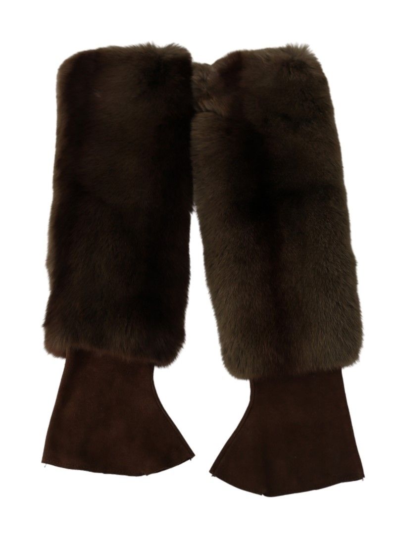 Dolce & Gabbana Braune ellenbogenlange fingerlose Pelzhandschuhe