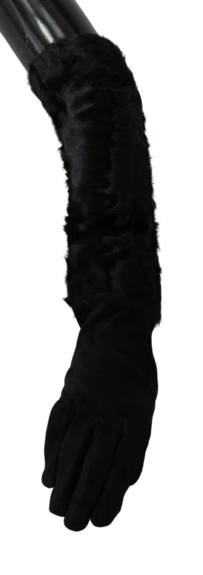 Dolce & Gabbana Schwarze Ellenbogenlange Fäustlinge aus Wildleder