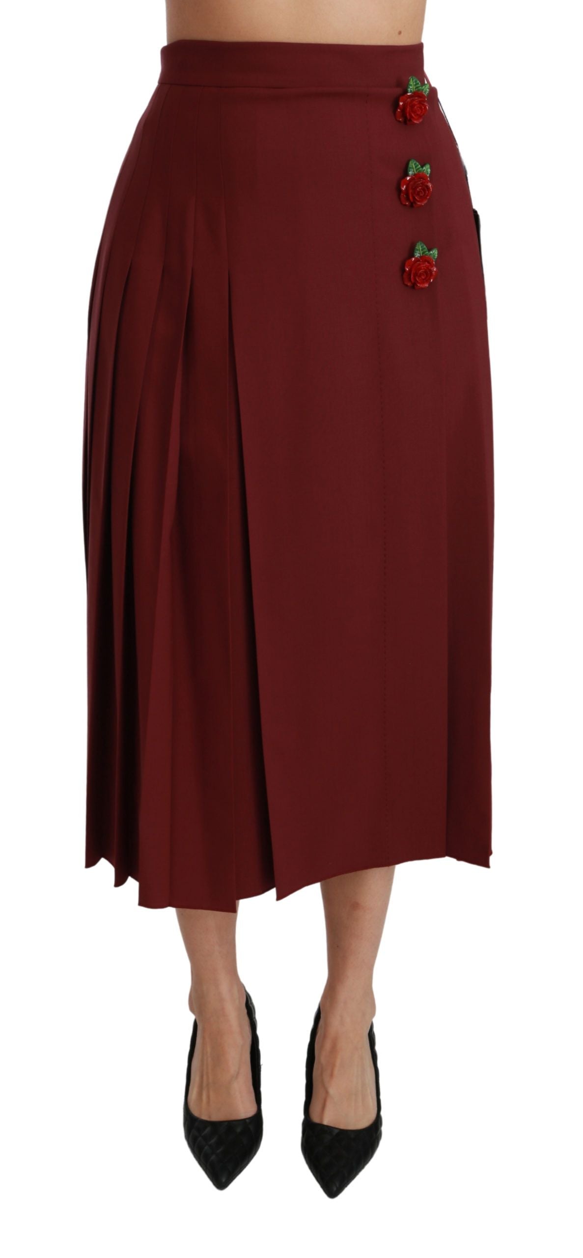 Dolce & Gabbana Roter Maxirock mit hoher Taille und Plissee aus Wolle