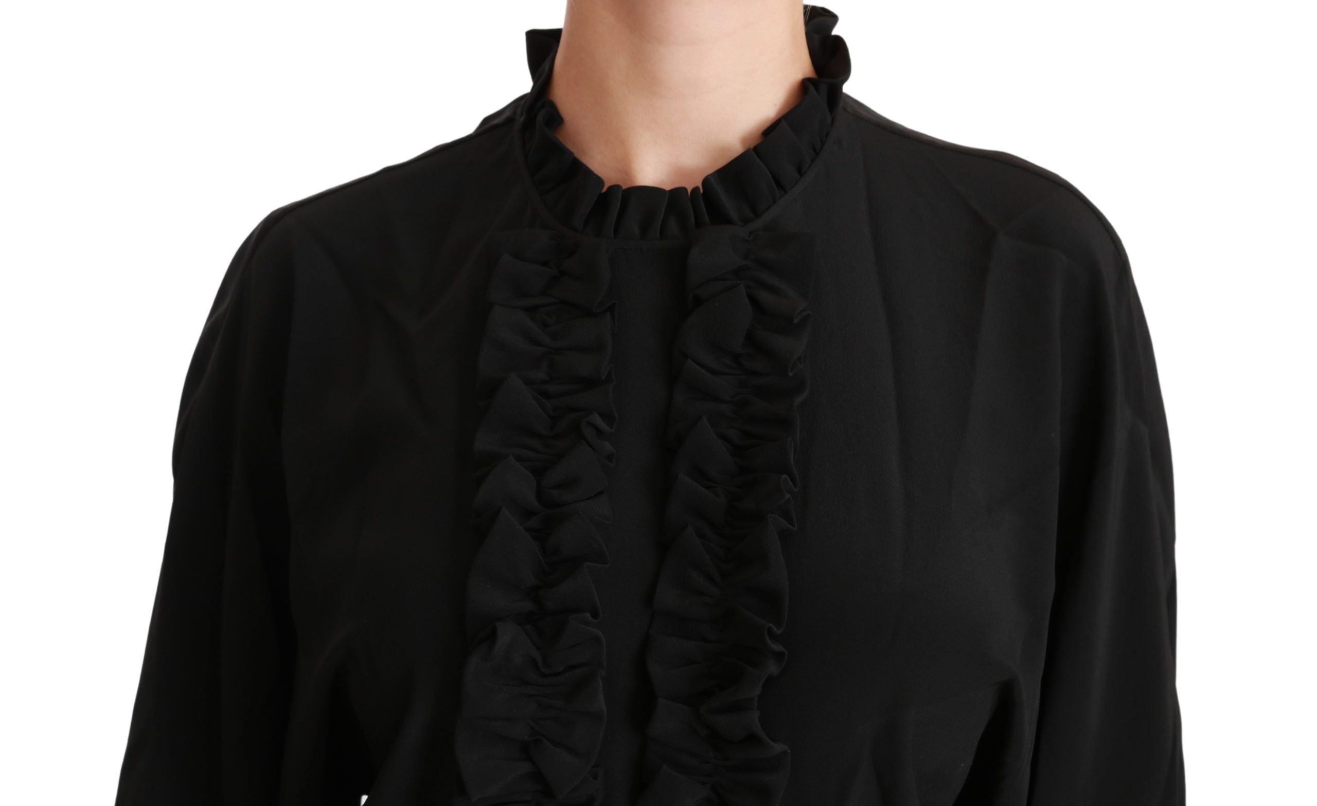 Dolce & Gabbana Schwarzes Seidenhemd Gerafftes Top Bluse