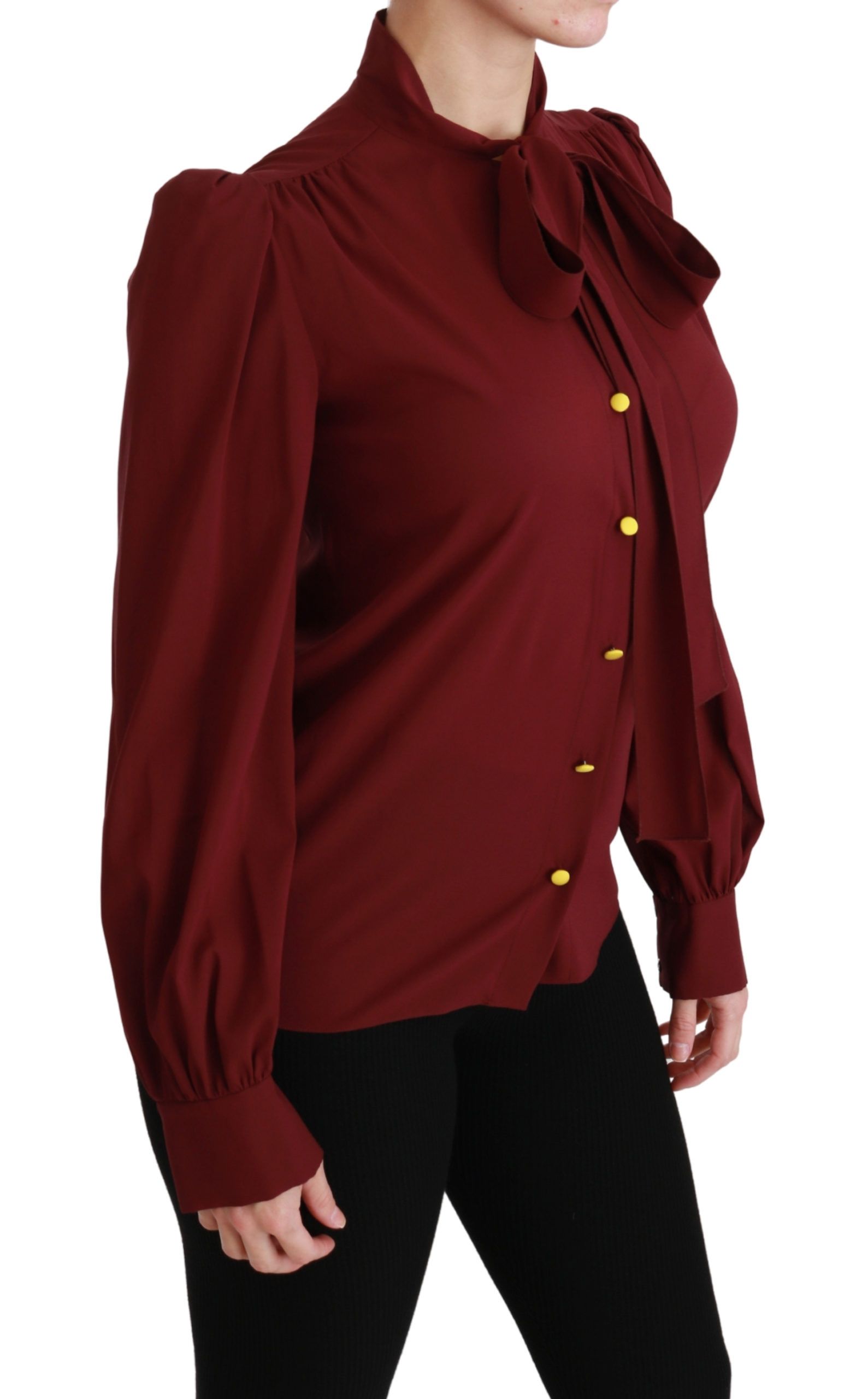 Dolce & Gabbana Kastanienbraunes Langarmhemd Bluse Seidenoberteil