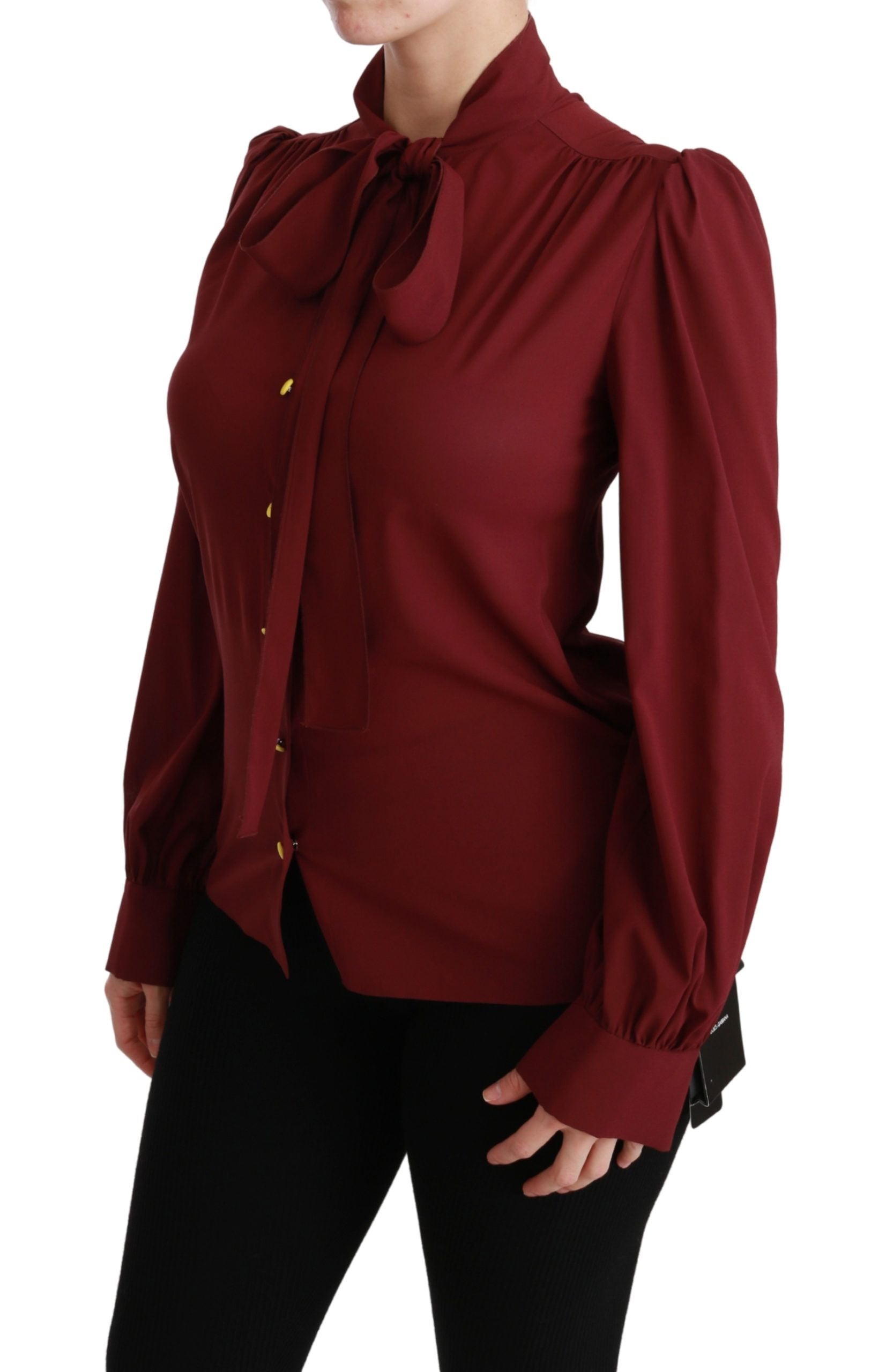 Dolce & Gabbana Kastanienbraunes Langarmhemd Bluse Seidenoberteil