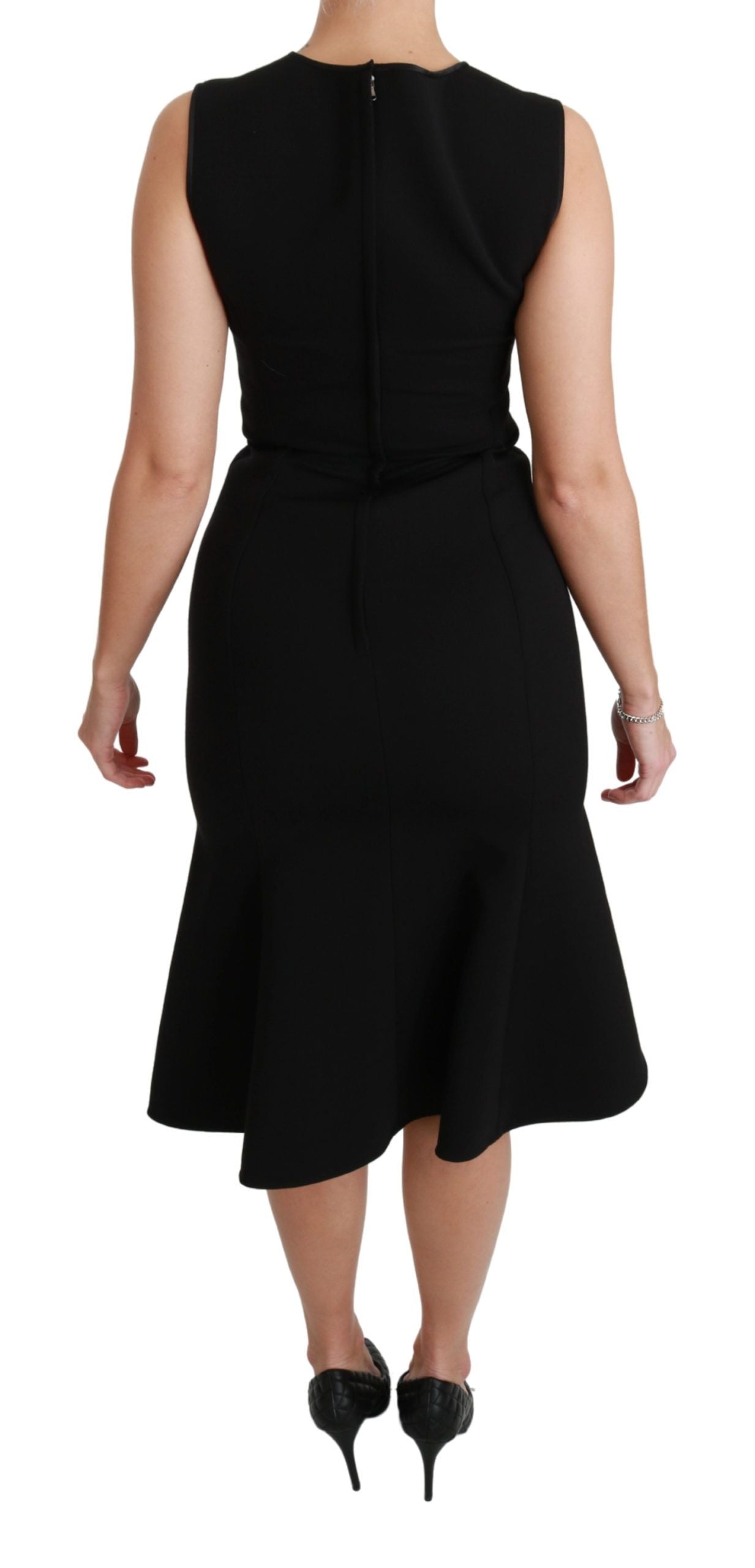 Dolce & Gabbana Schwarzes ausgestelltes Stretch-Scheidenkleid aus Wolle