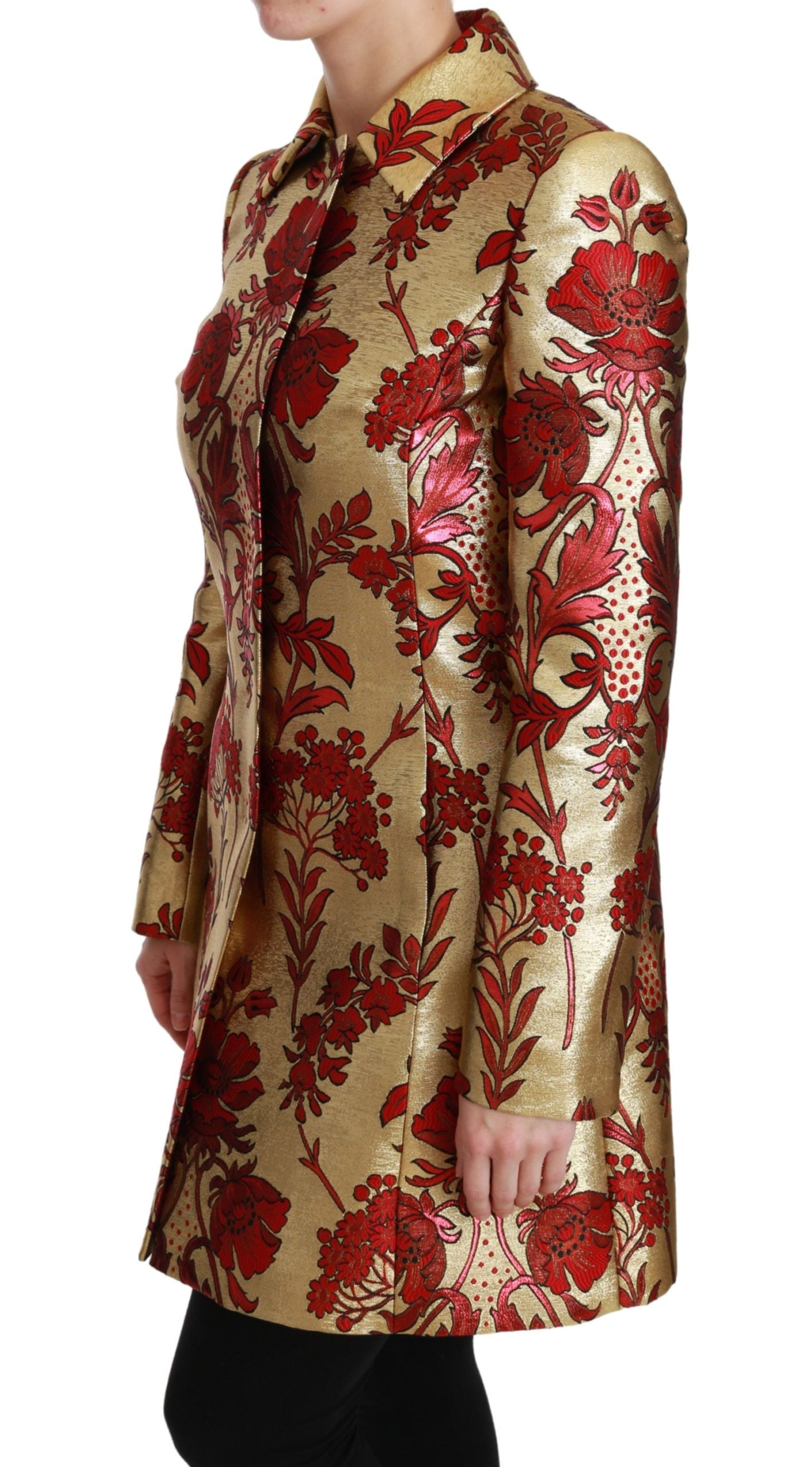 Dolce & Gabbana Rot Gold Floral Brokat Cape Mantel Jacke