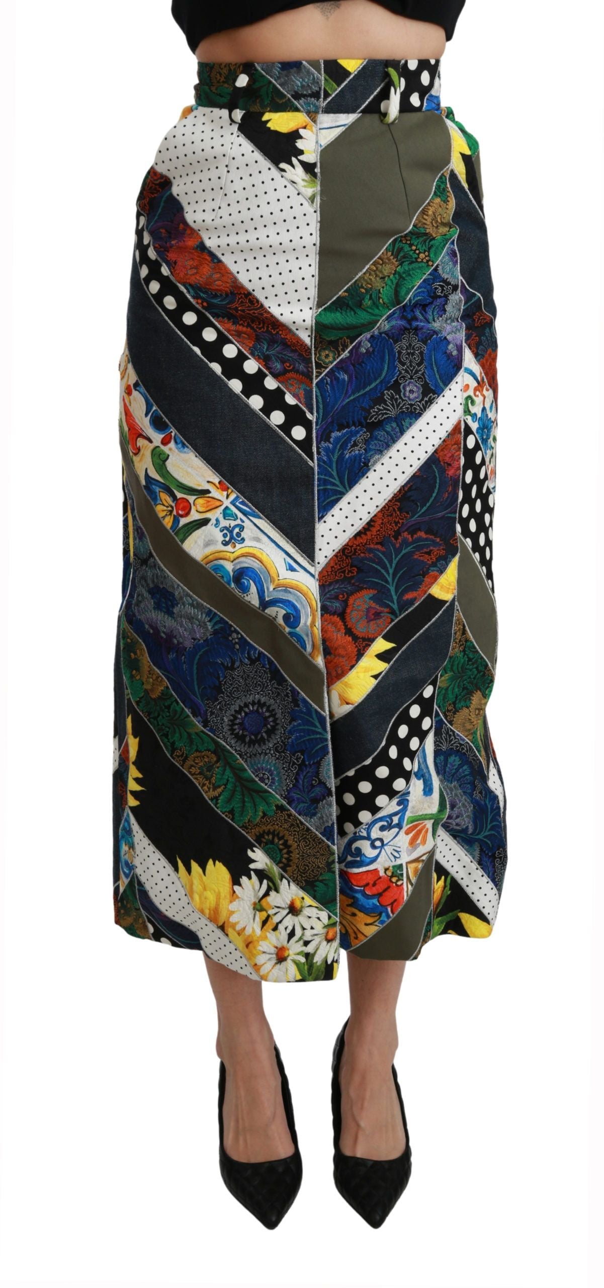Dolce & Gabbana Multicolor Geometrischer Maxirock aus Seide mit hoher Taille