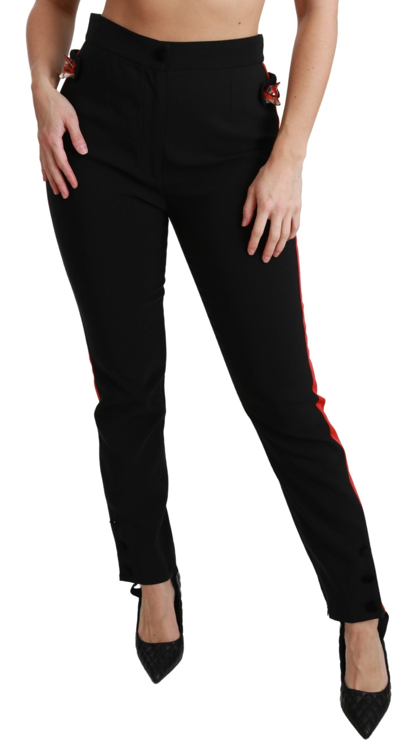 Dolce & Gabbana Schwarze Skinny Stretch-Fuchskopf-Baumwollhose