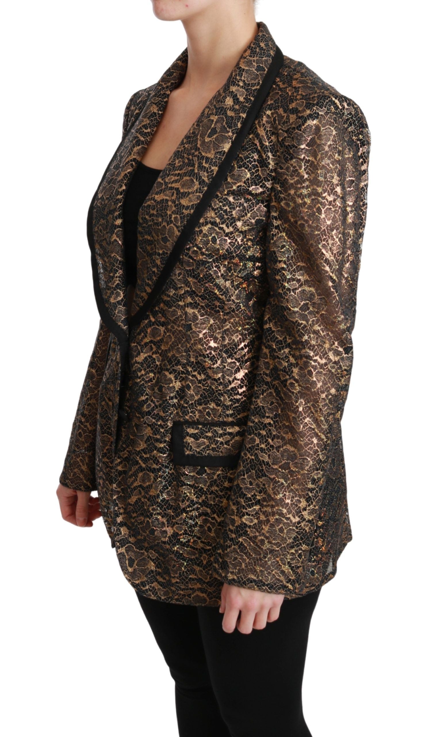 Dolce & Gabbana Gold Schwarz Spitze Blazermantel Floral Jacke