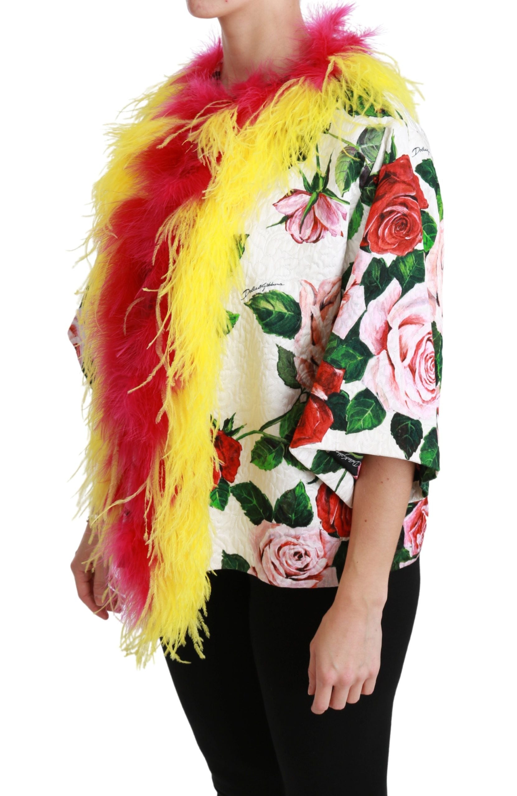 Dolce & Gabbana Weißer geblümter Mantel Capte Fur Roses Jacke