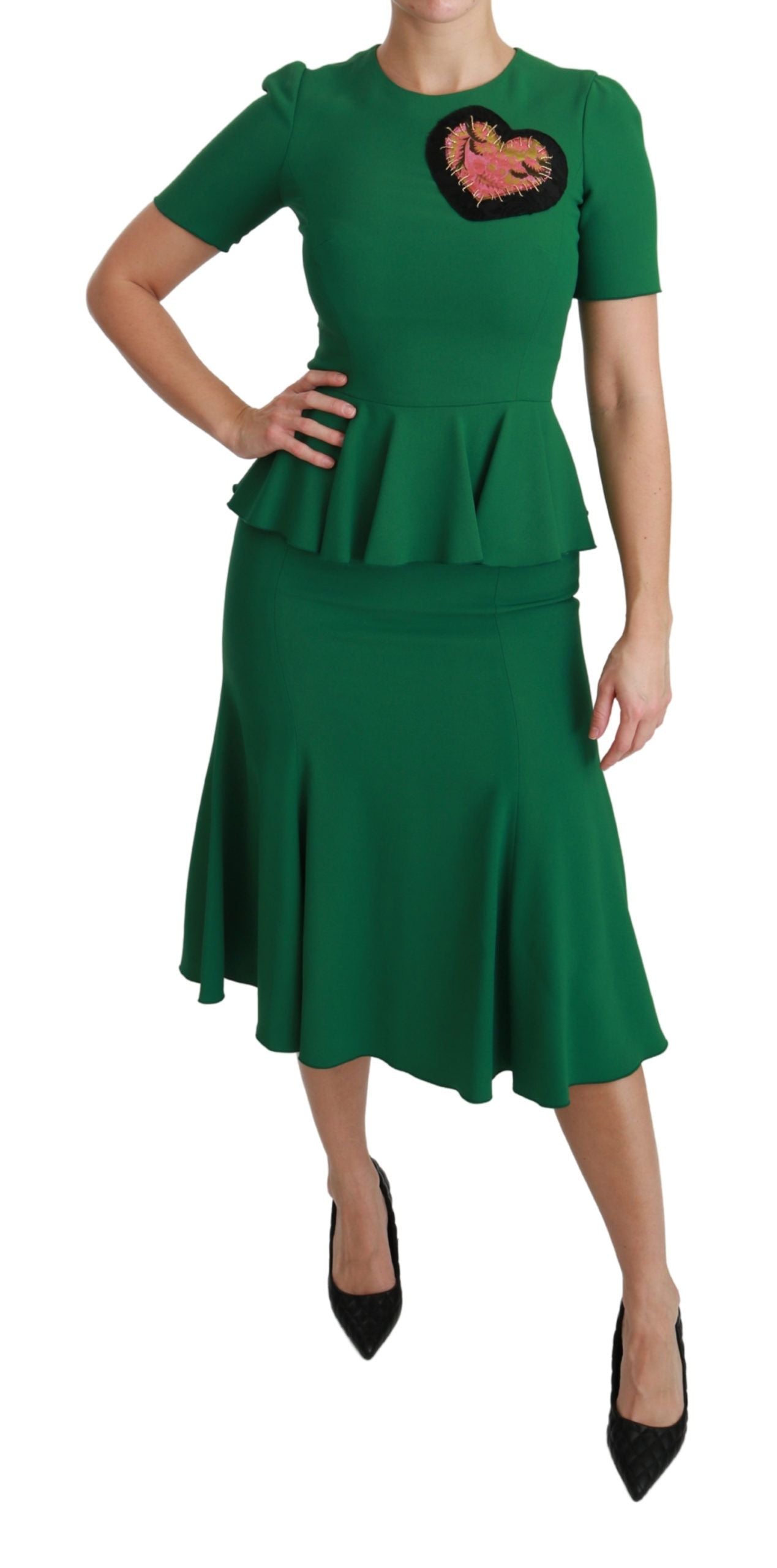 Dolce & Gabbana Grünes Herz-Patch-Mermaid-Midi-Kleid aus Viskose