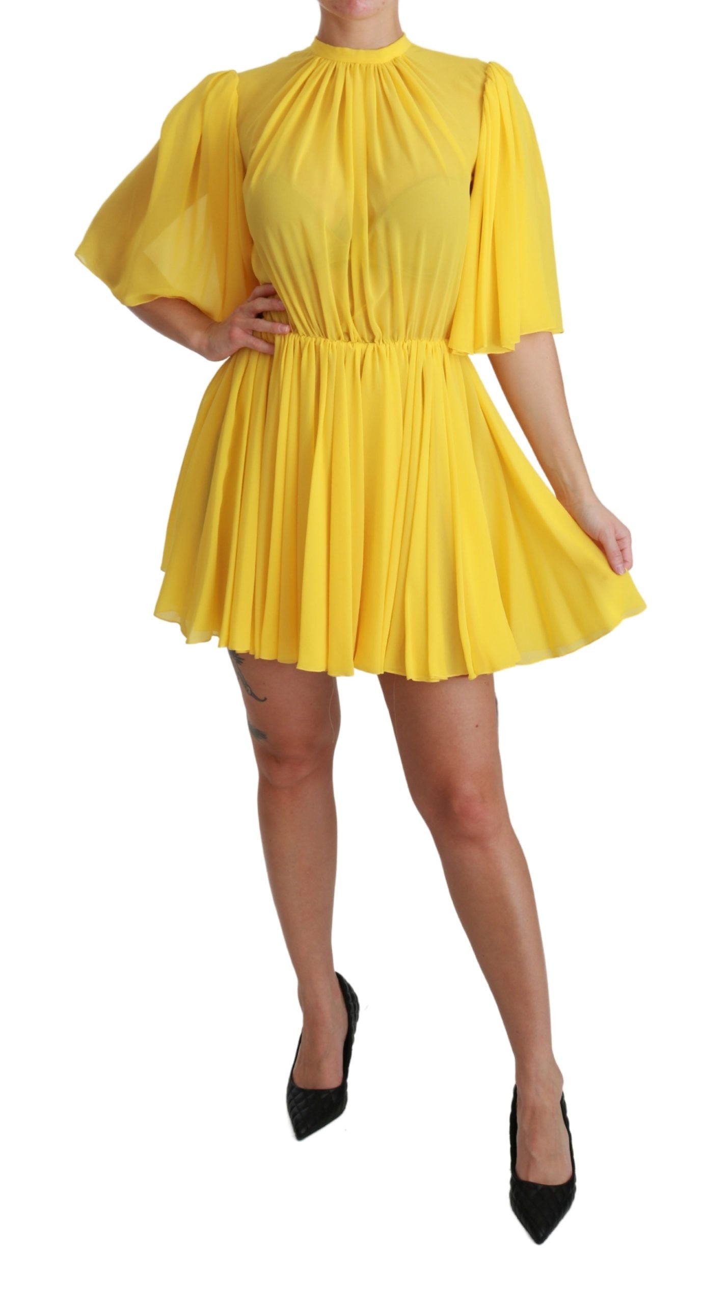 Dolce & Gabbana Gelbes plissiertes Minikleid in A-Linie aus 100% Seide