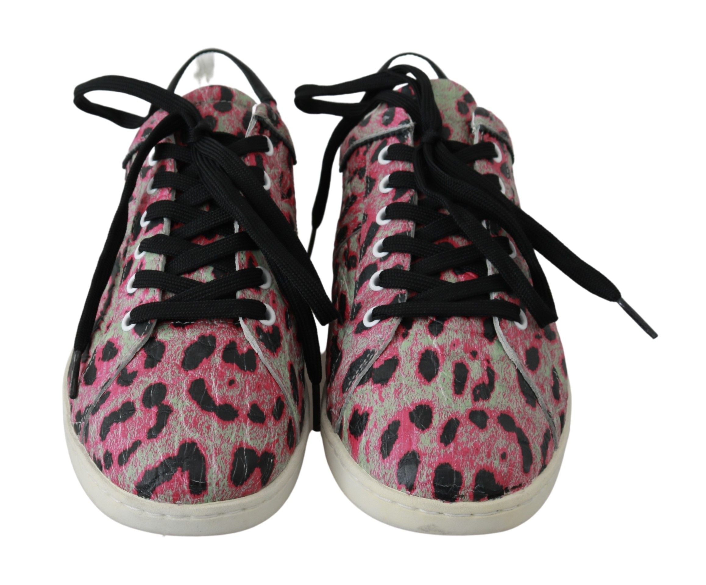 Dolce & Gabbana Rosa Leopard Print Training Leder Flache Turnschuhe
