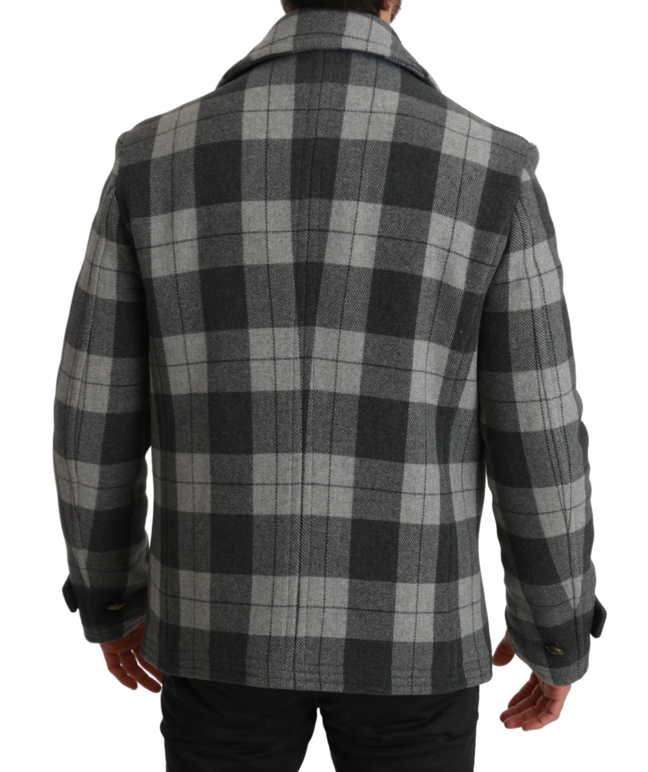 Dolce & Gabbana Grauer karierter Wollkaschmirmantel Jacke