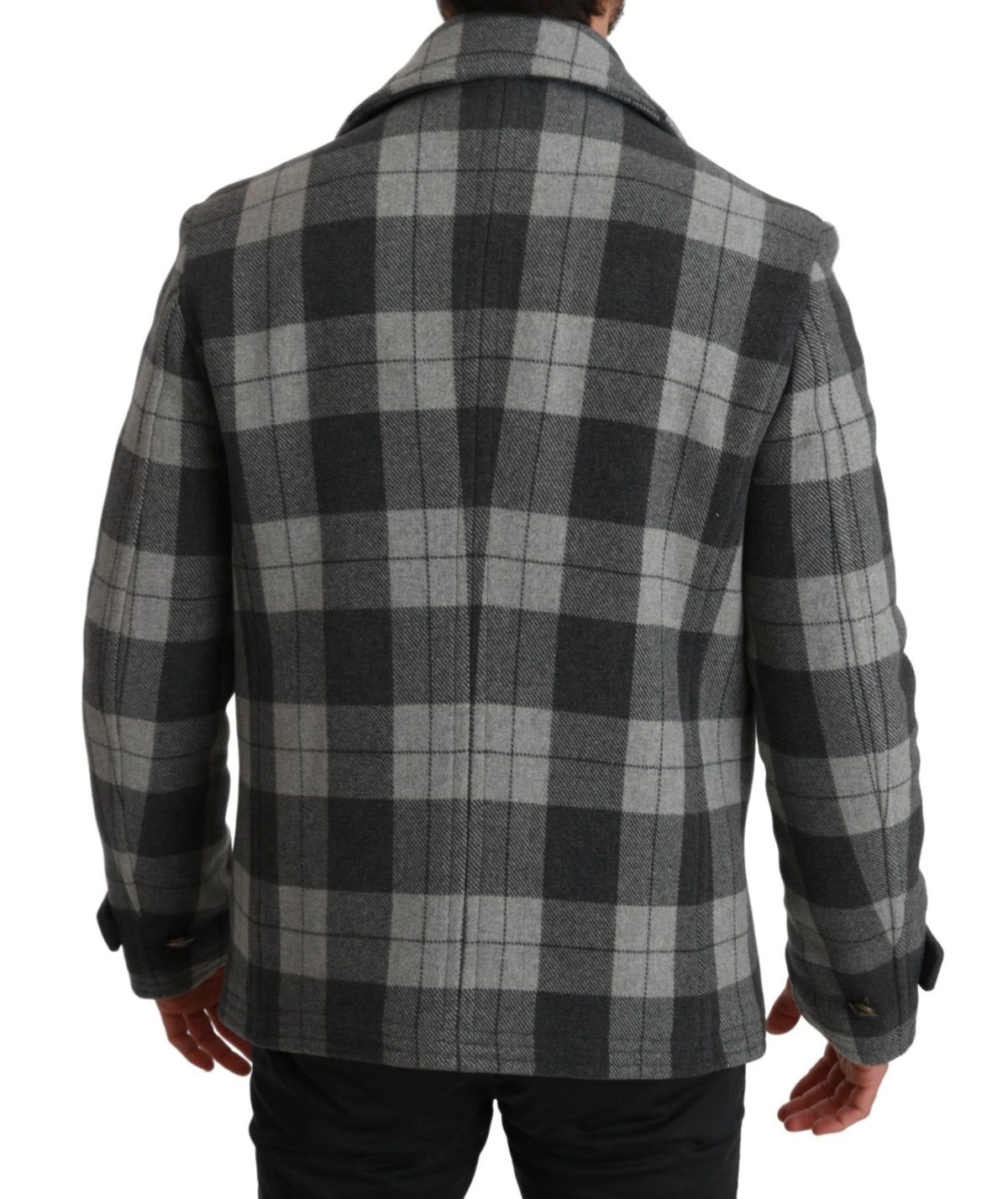Dolce & Gabbana Grauer karierter Wollkaschmirmantel Jacke