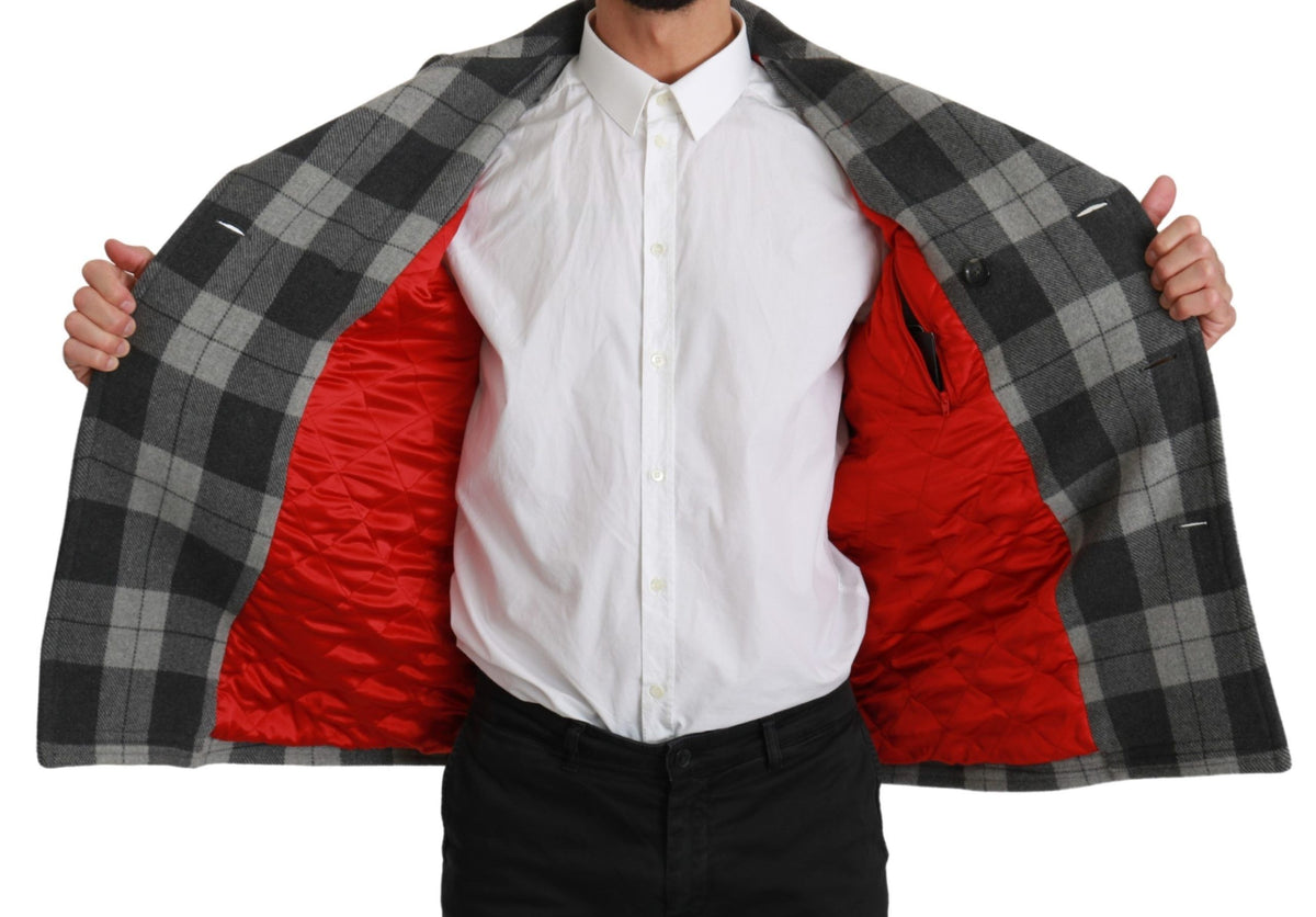 Dolce & Gabbana Grauer karierter Wollkaschmirmantel Jacke