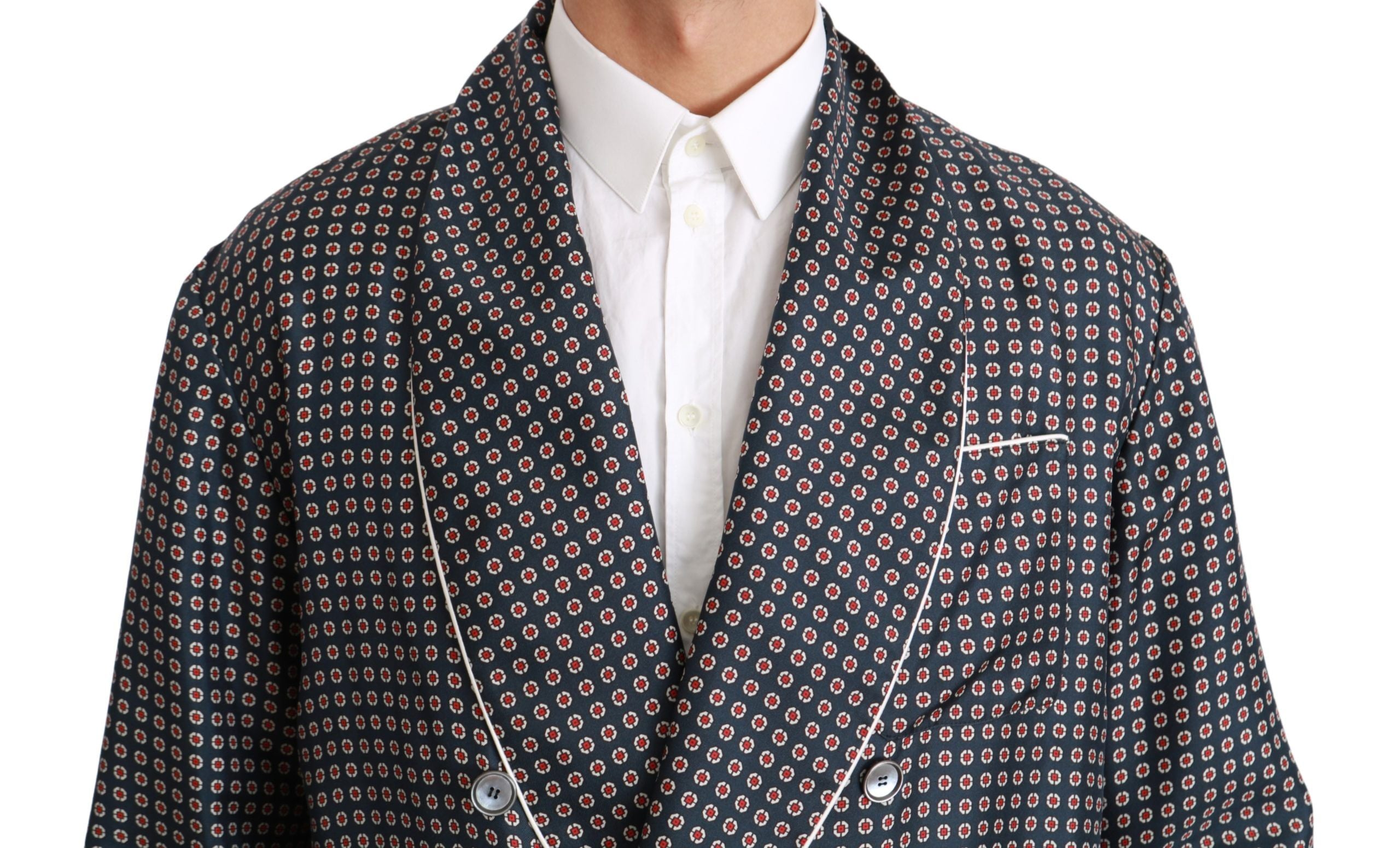 Dolce & Gabbana Marineblauer gemusterter Zweireiher Mantel Jacke