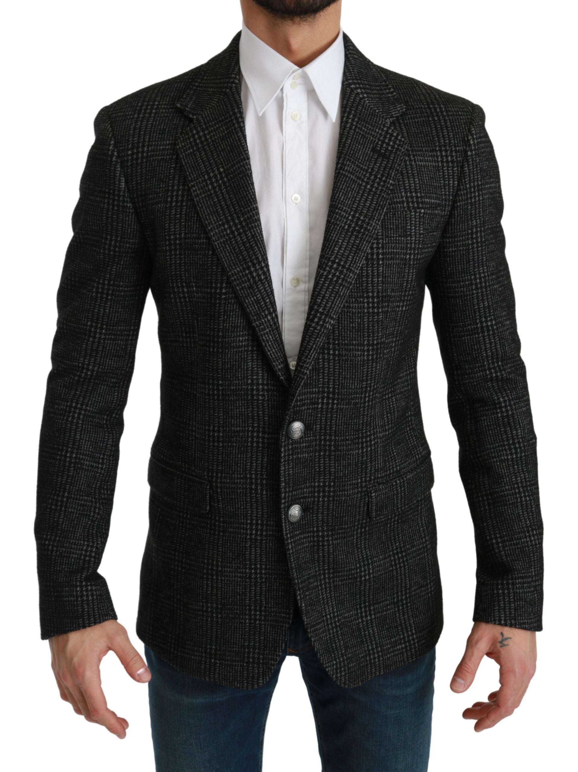Dolce & Gabbana Graue karierte Jacke mit schmalem Schnitt Blazer