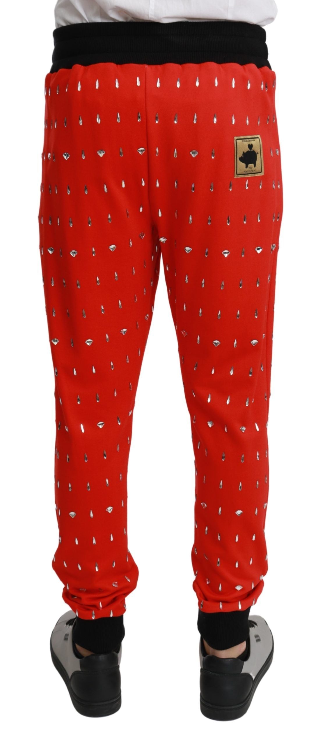 Dolce & Gabbana Rote Sparschwein-Baumwoll-Kristall-Hose Hose