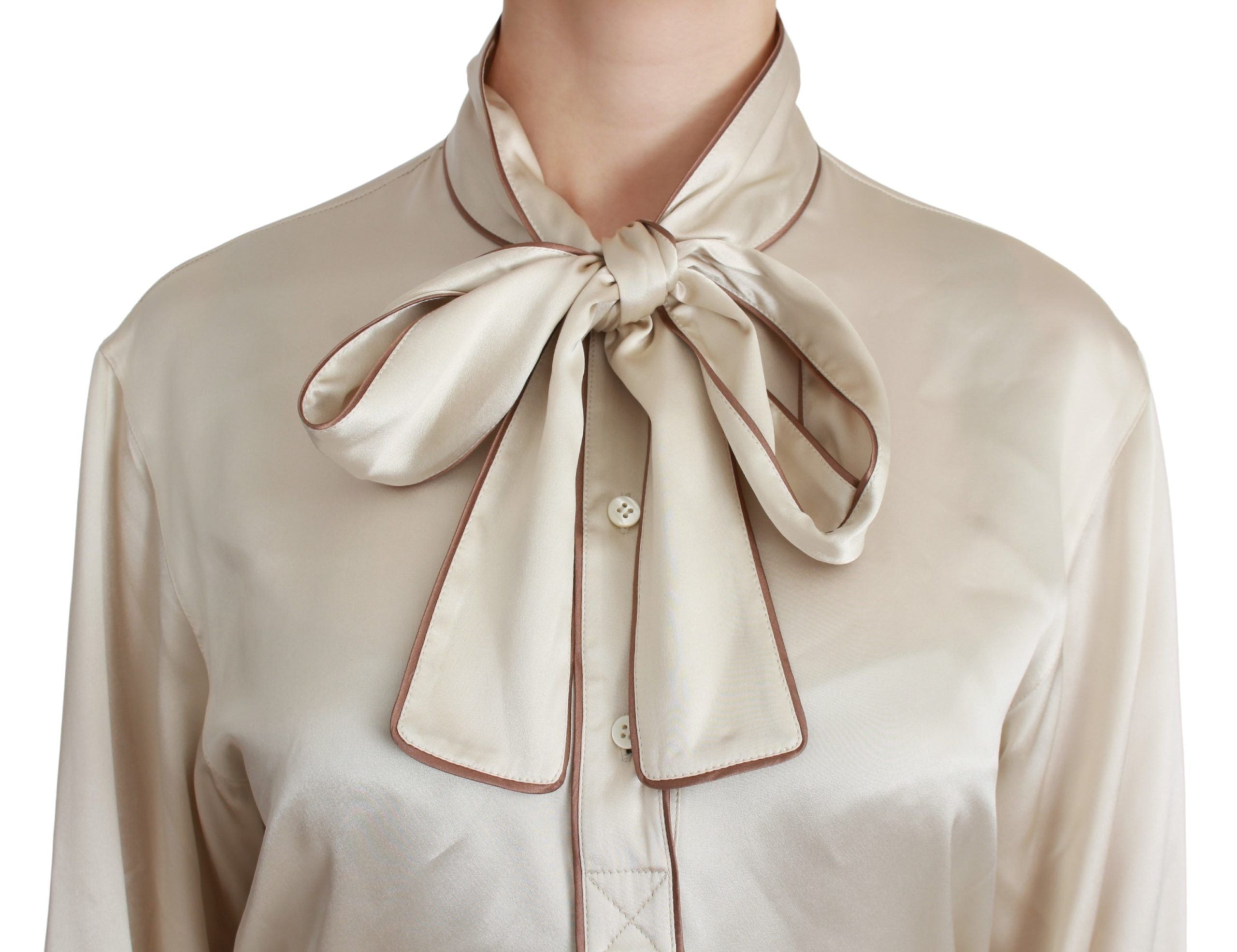 Dolce & Gabbana Beigefarbenes Ärmel-Top Queen Seiden-Satin-Bluse