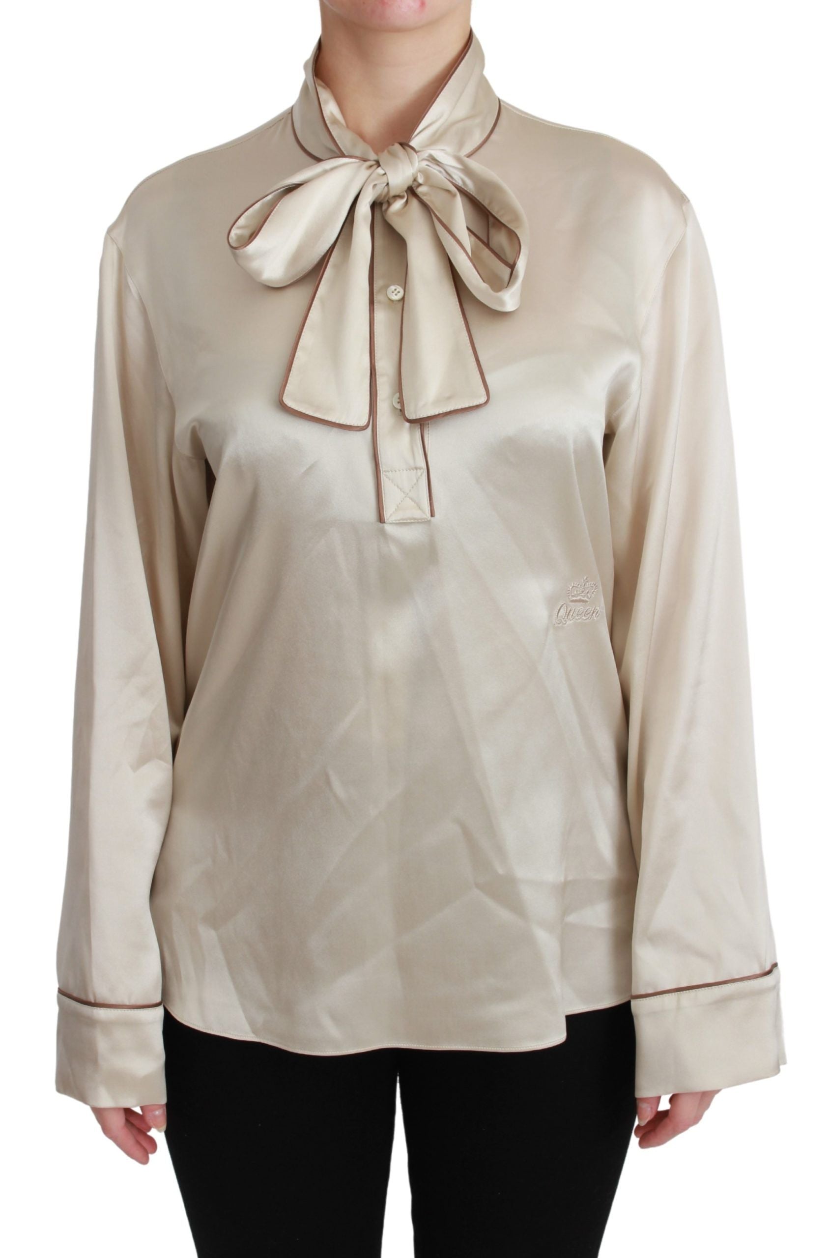 Dolce & Gabbana Beigefarbenes Ärmel-Top Queen Seiden-Satin-Bluse
