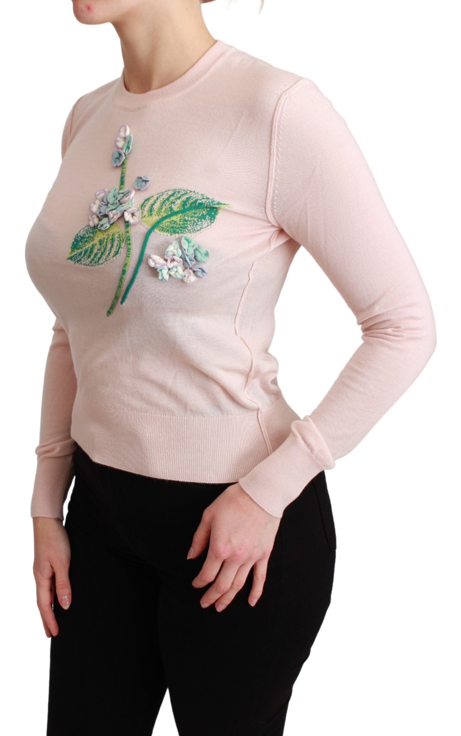 Dolce & Gabbana Rosa geblümter Seiden-Kaschmir-Pullover