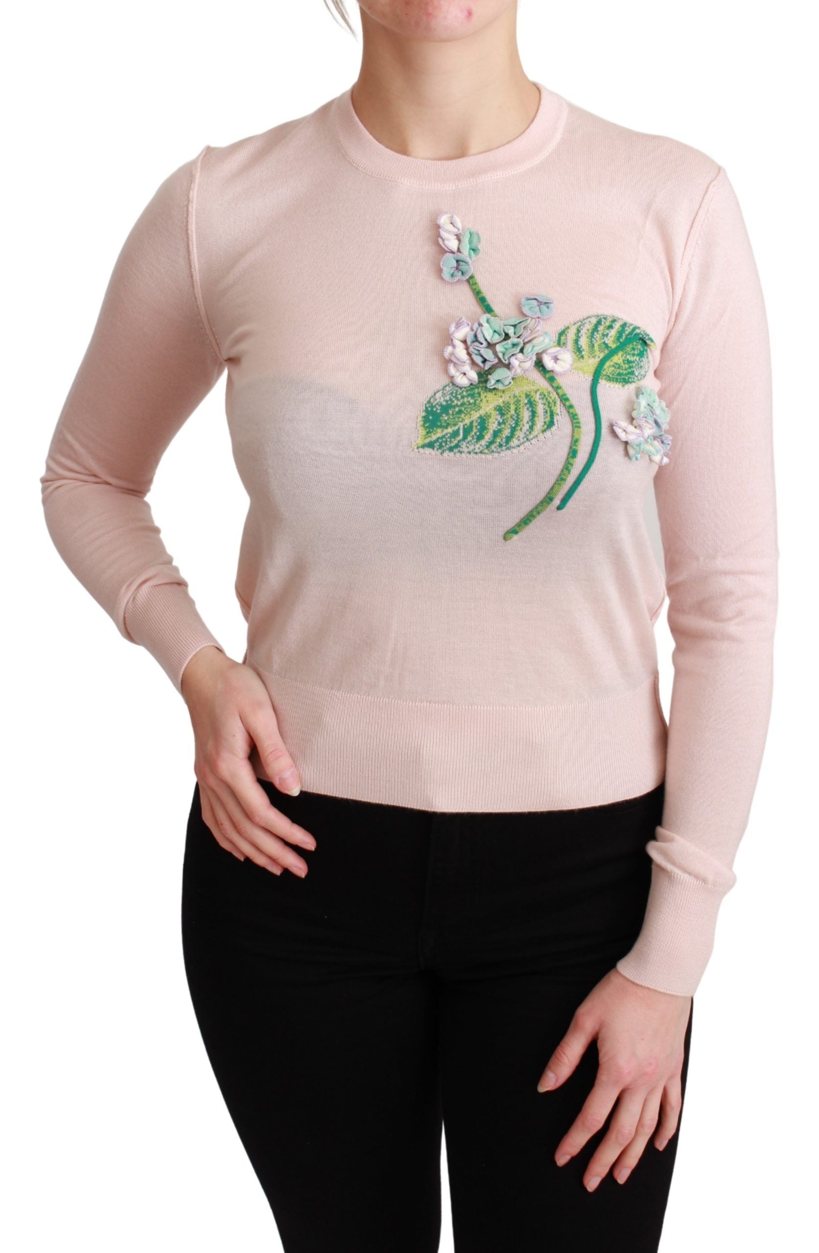 Dolce & Gabbana Rosa geblümter Seiden-Kaschmir-Pullover