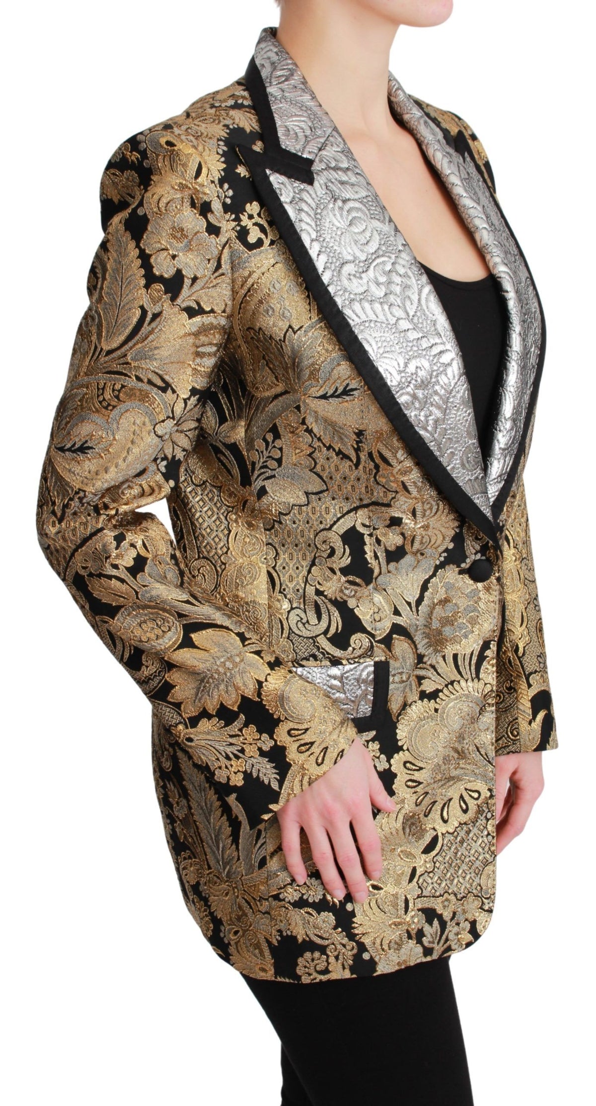 Dolce & Gabbana Schwarz-Gold Jacquard Blazer Jacke