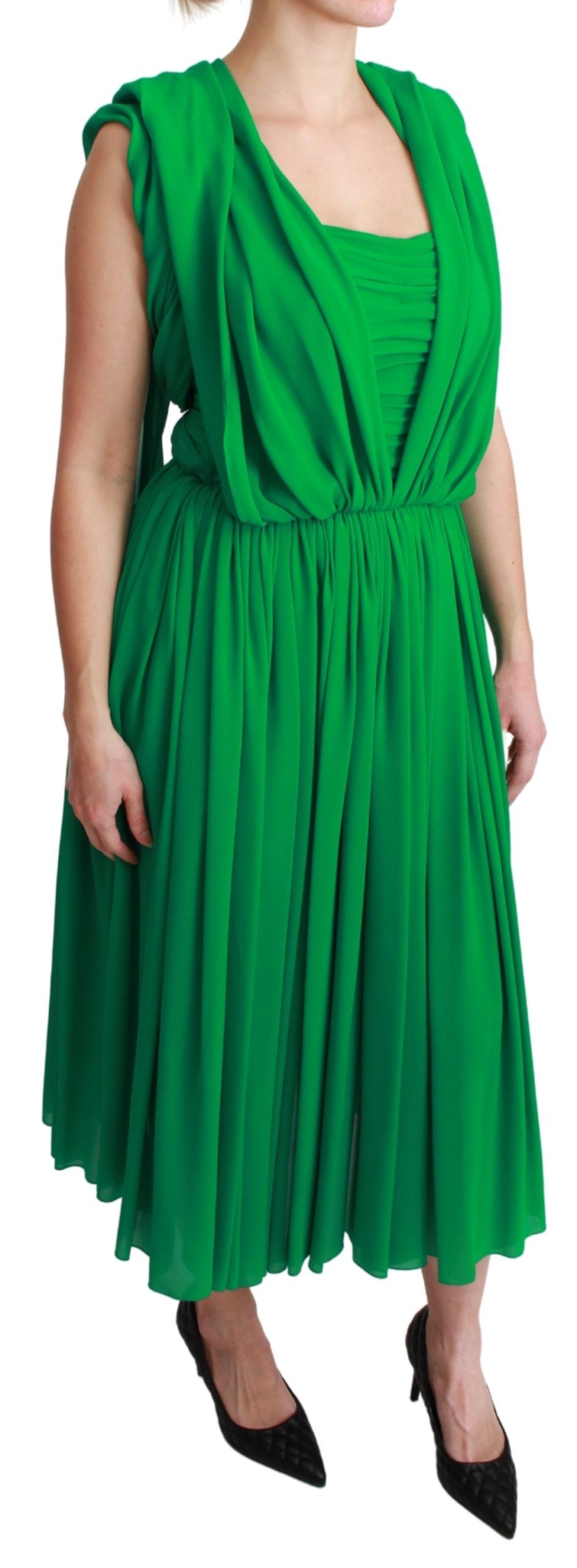 Dolce & Gabbana 100% Seide Grünes ärmelloses plissiertes Maxikleid