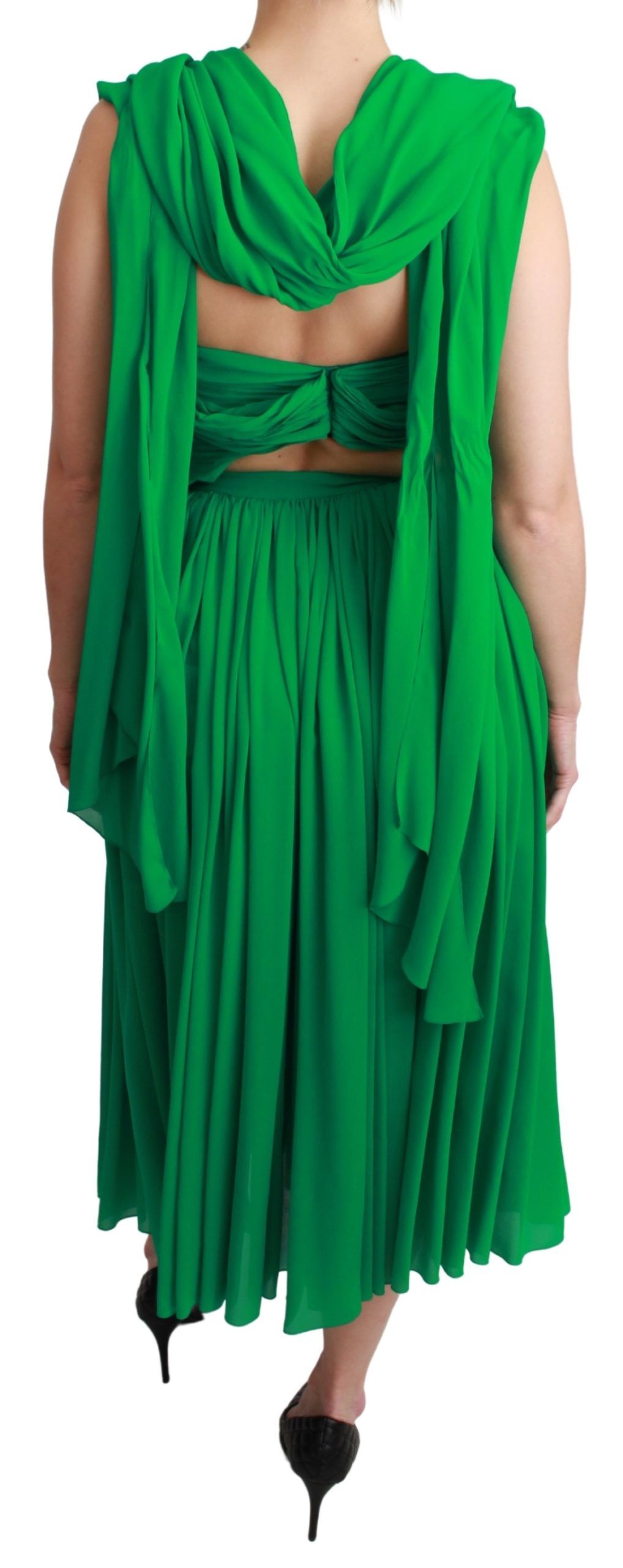Dolce & Gabbana 100% Seide Grünes ärmelloses plissiertes Maxikleid