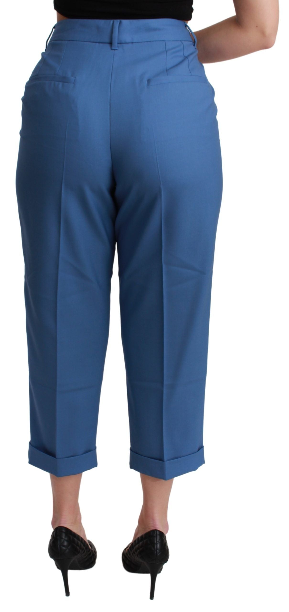 Dolce & Gabbana Blaue Faltenhose aus Wolle mit Bündchen und verkürzter Hose