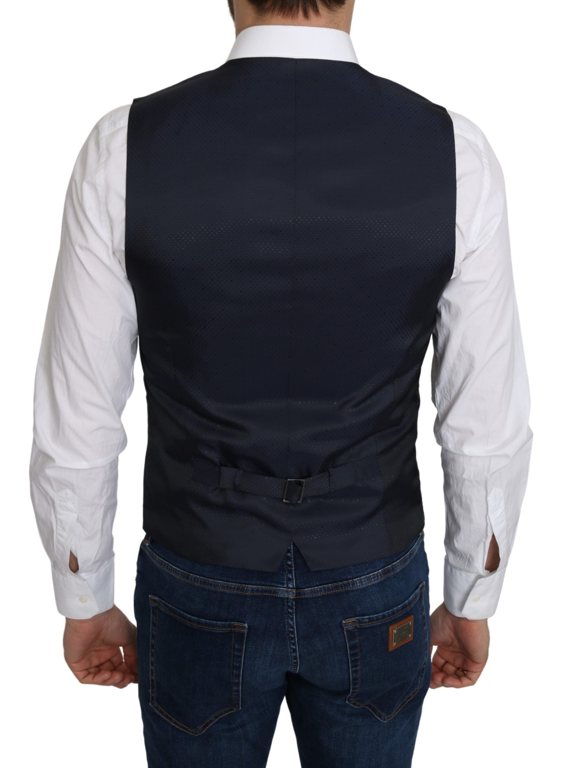 Dolce & Gabbana Blauer Seidenrautenmantel mit Rautenmuster Formelle Weste