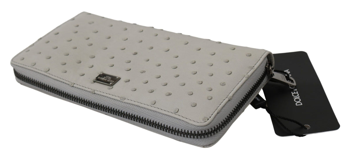 Dolce & Gabbana Weißes Straußenleder Continental Herren Clutch Wallet